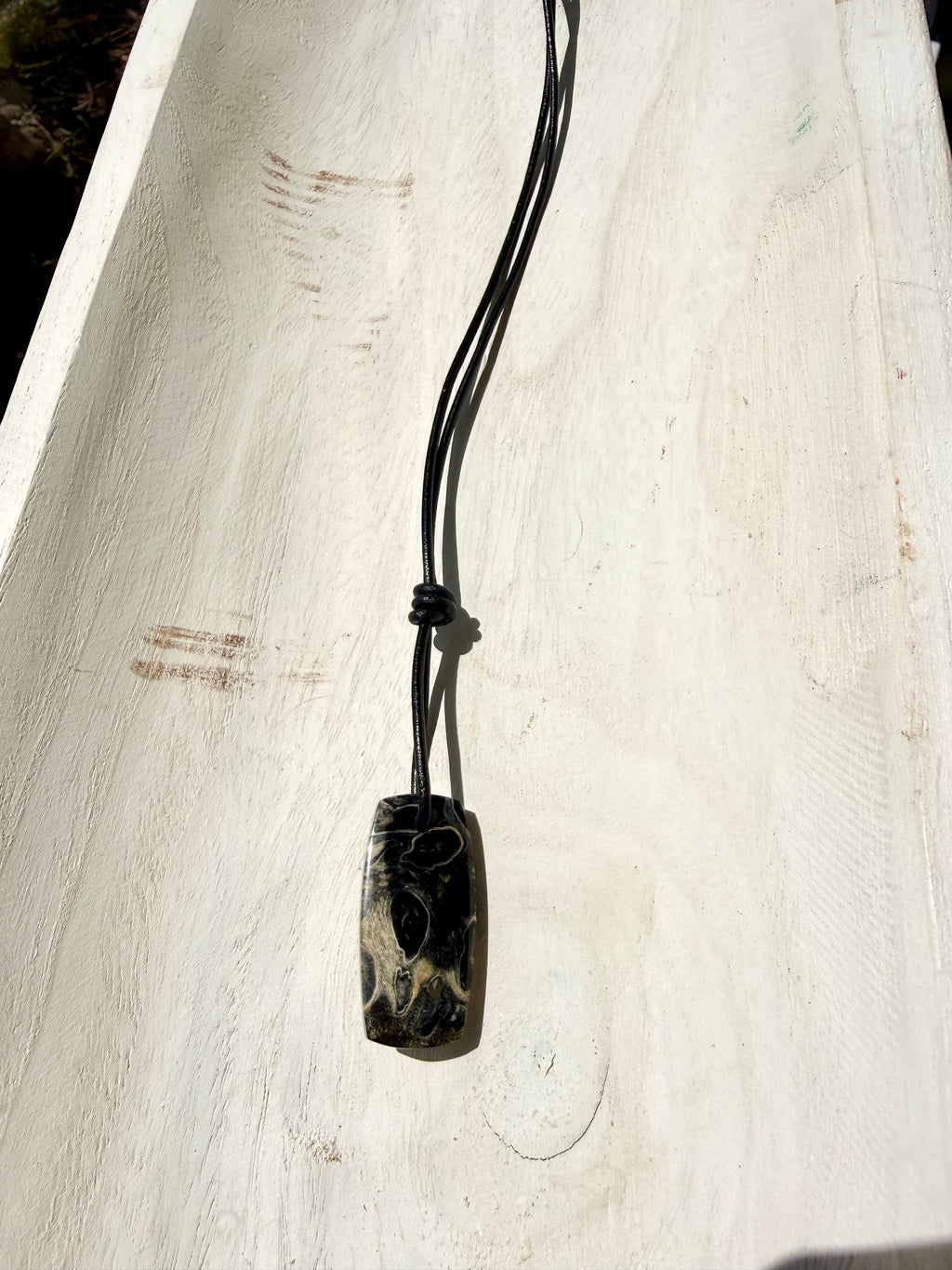 The Strand Necklace Natural Stone Cabochon Jewelry on Leather