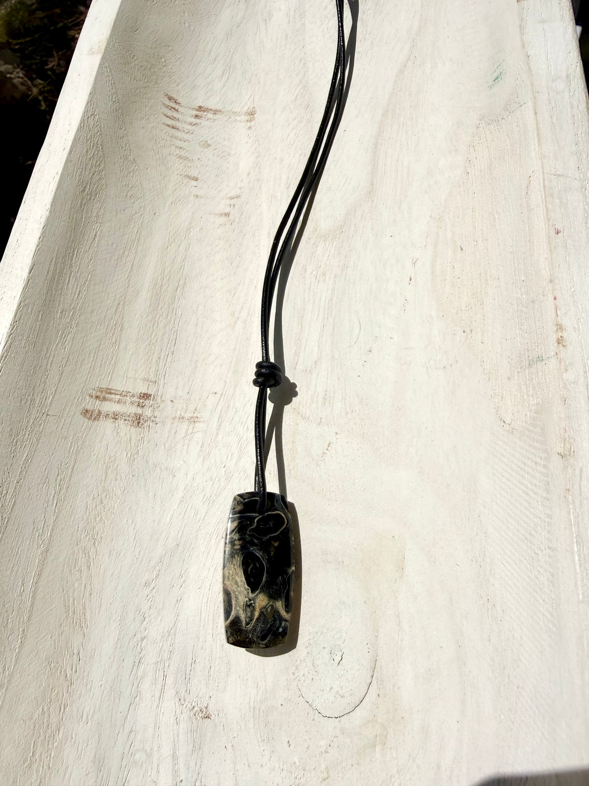 The Strand Necklace Natural Stone Cabochon Jewelry on Leather