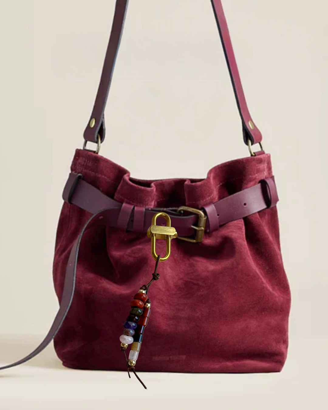 The RUTH  - Colorful Stone Double Strand Bag Charm Key Chain Accessory