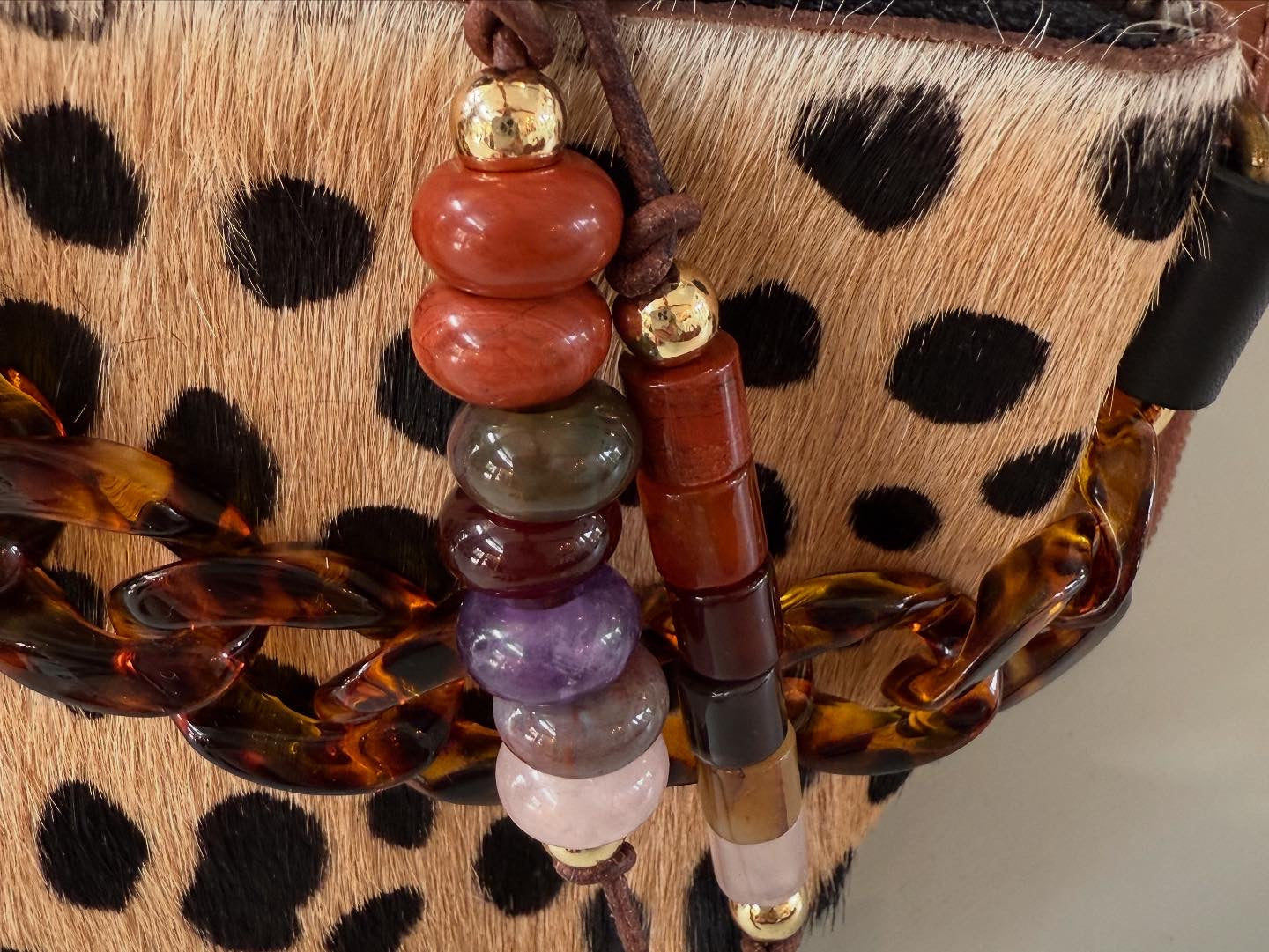 The RUTH  - Colorful Stone Double Strand Bag Charm Key Chain Accessory