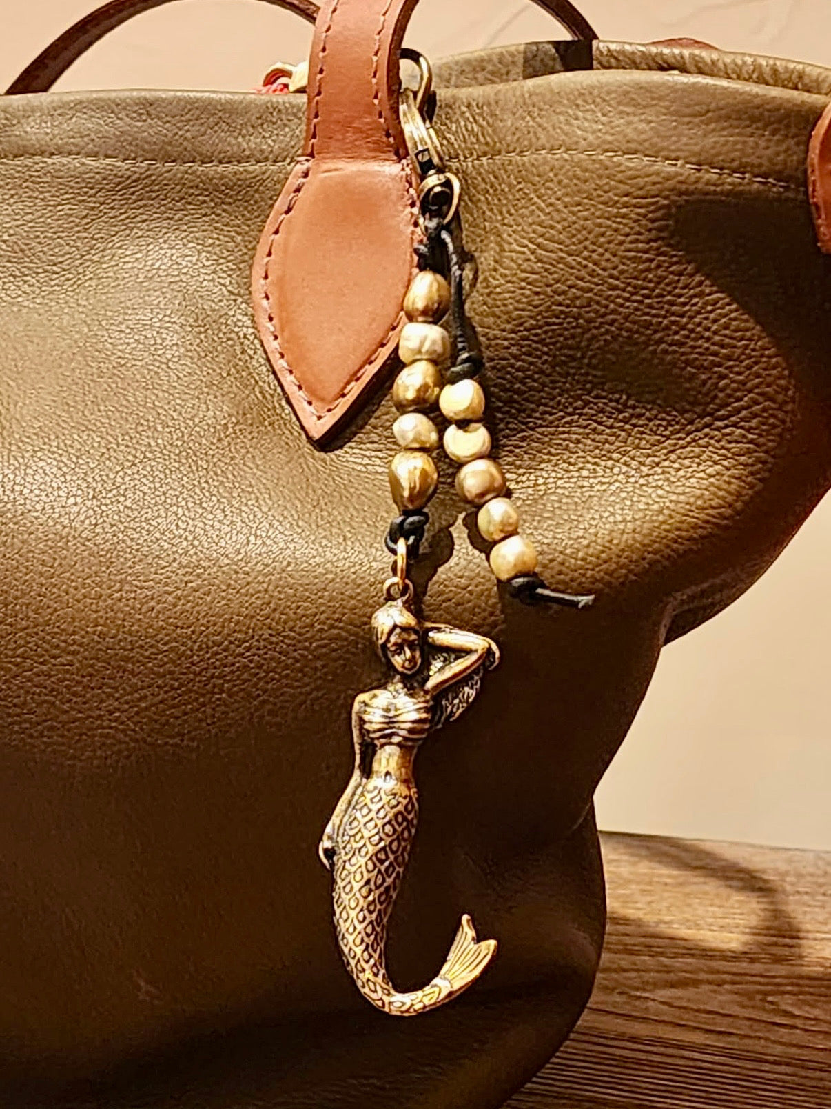 Mermaid Bag Charm Keychain - Coastal Inspired Baroque Pearl
