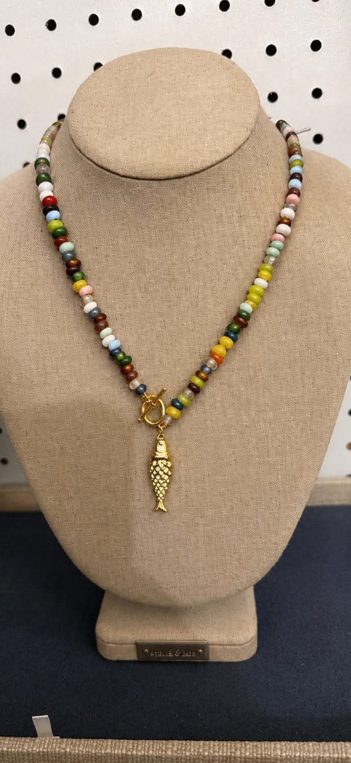 THE Rainbow Fish necklace glass  colorful coastal beads surfer girl
