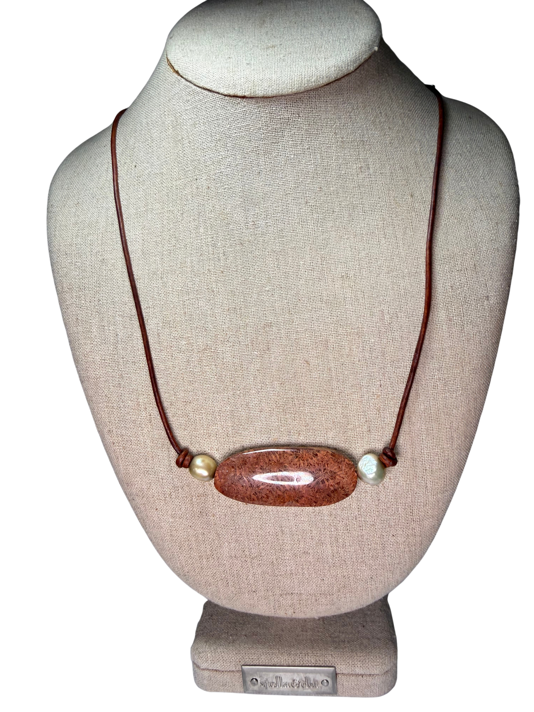 The Bar Necklace | Fossilized Red Coral &amp; Baroque Pearl