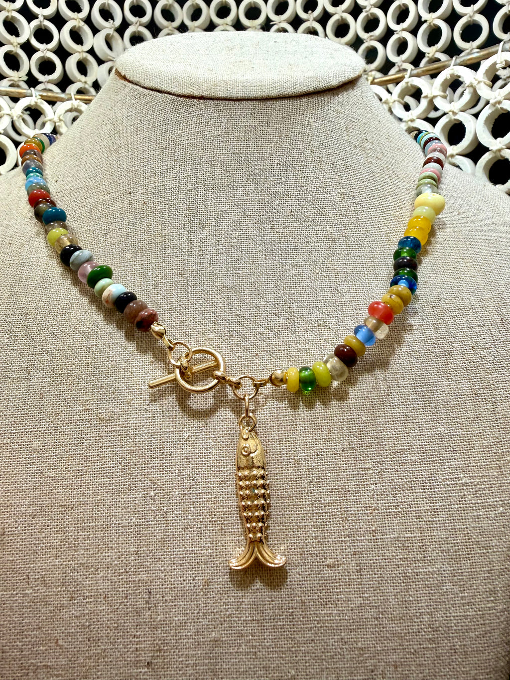 THE Rainbow Fish necklace glass  colorful coastal beads surfer girl