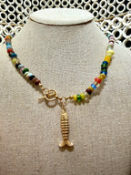 THE Rainbow Fish necklace glass  colorful coastal beads surfer girl