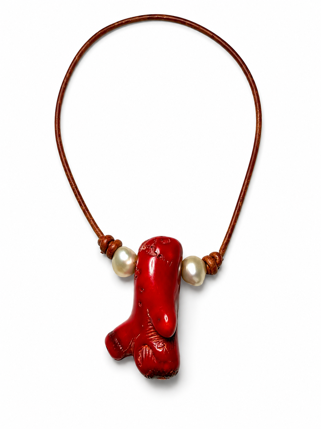 The  Coral Kiss Necklace Freshwater Pearl - Coral - Pendant Necklace 20 inch adjustable