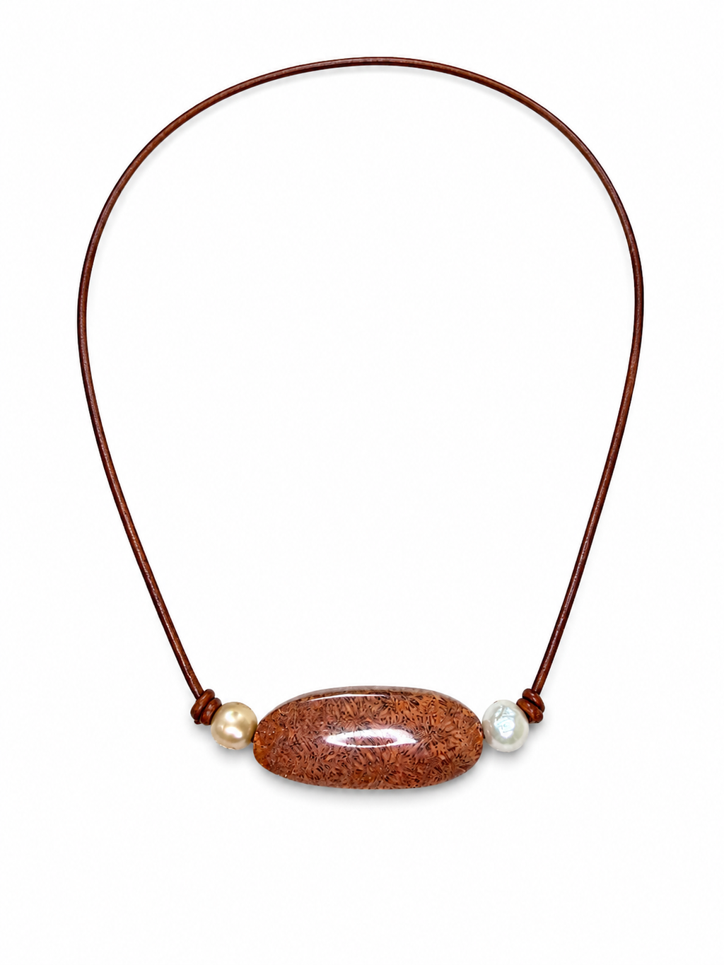 The Bar Necklace | Fossilized Red Coral &amp; Baroque Pearl