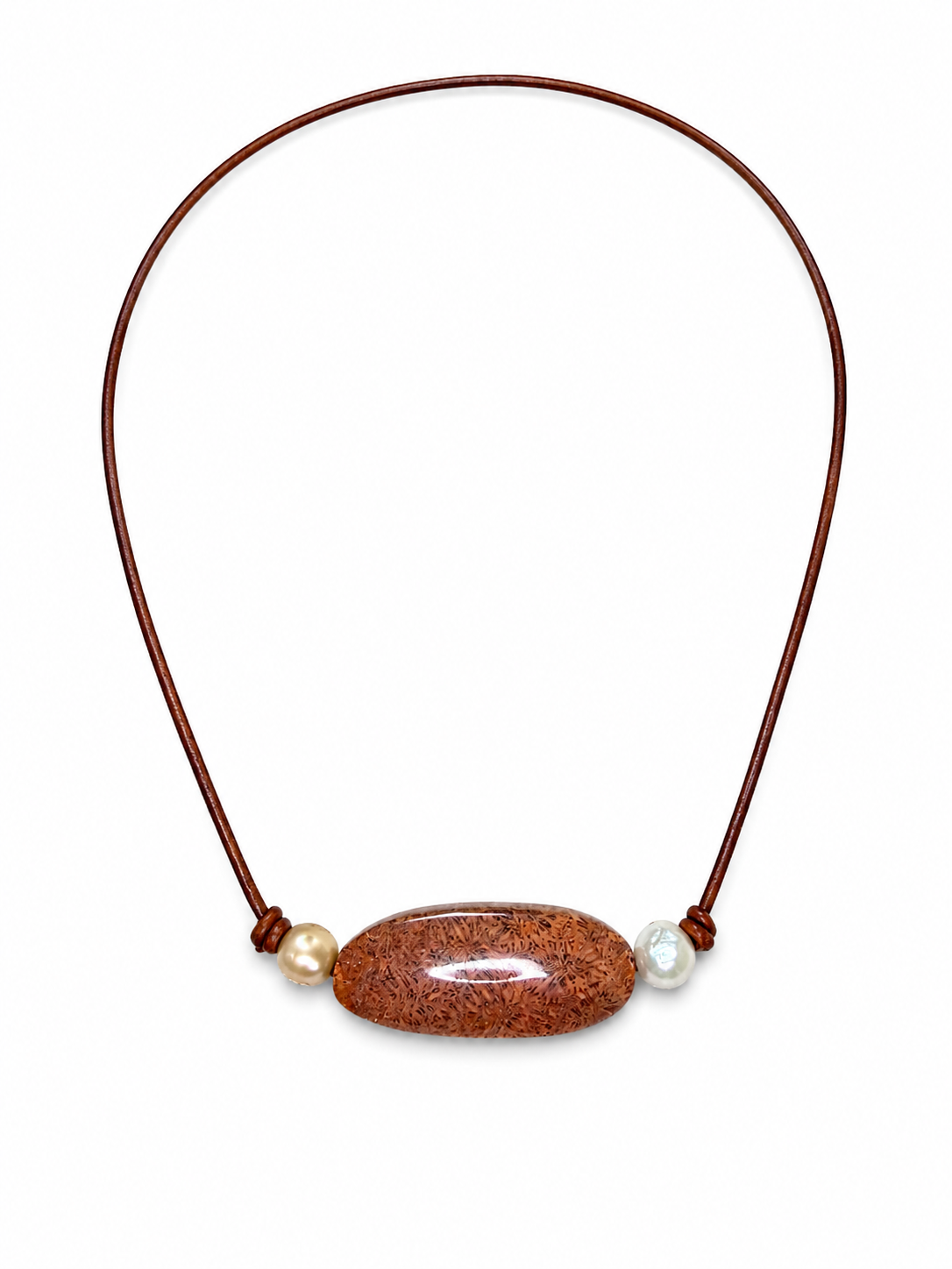 The Bar Necklace | Fossilized Red Coral &amp; Baroque Pearl