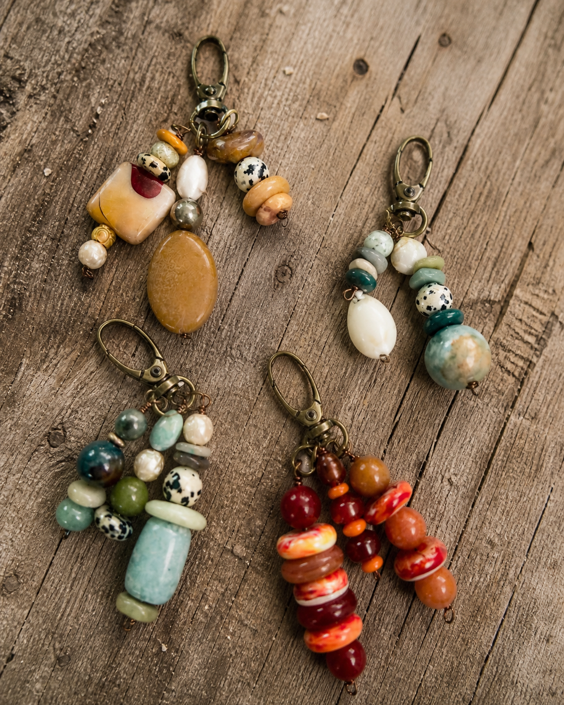 Zipper Pull Charms | 3 Strand Hand-Wired Semiprecious Stone Details
