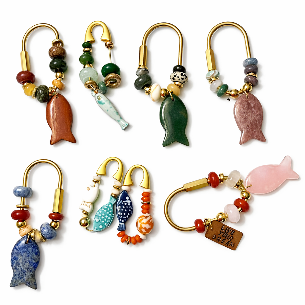 The Fishies Charm - Clasp Style bag charm semiprecious stone fish