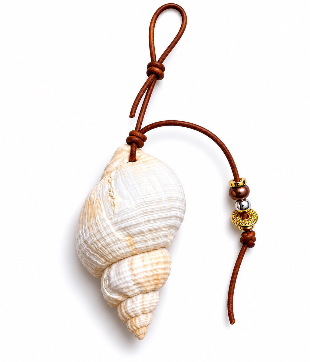 The Beachcomber at Golden Hour - Coastal Leather Handbag Charm  Metallic Bead Accents