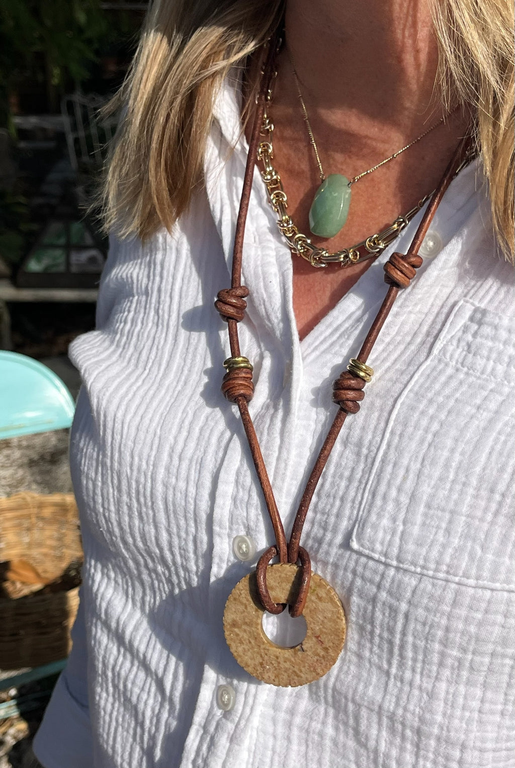The Loop Natural Stone Cabochon eyewear Necklace Leather