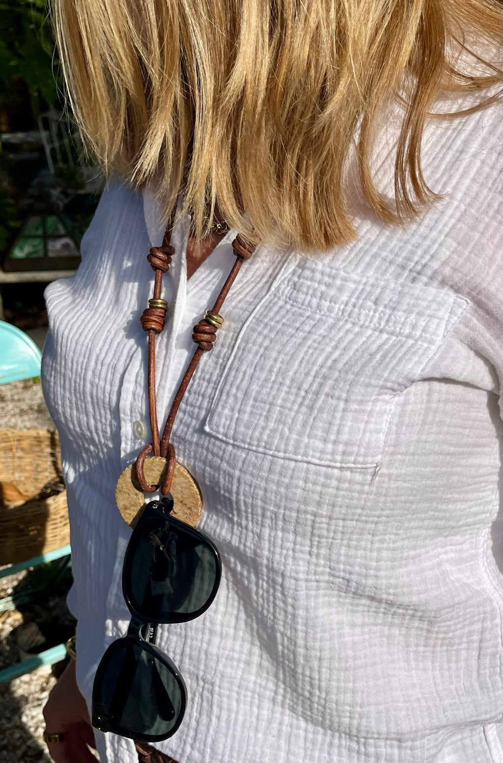 The Loop Natural Stone Cabochon eyewear Necklace Leather