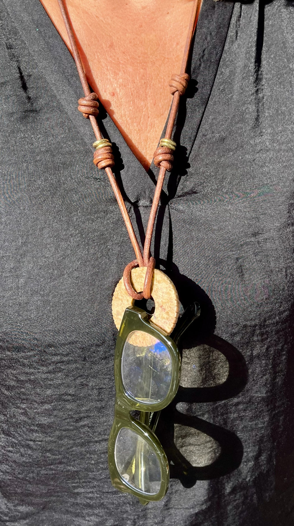 The Loop Natural Stone Cabochon eyewear Necklace Leather