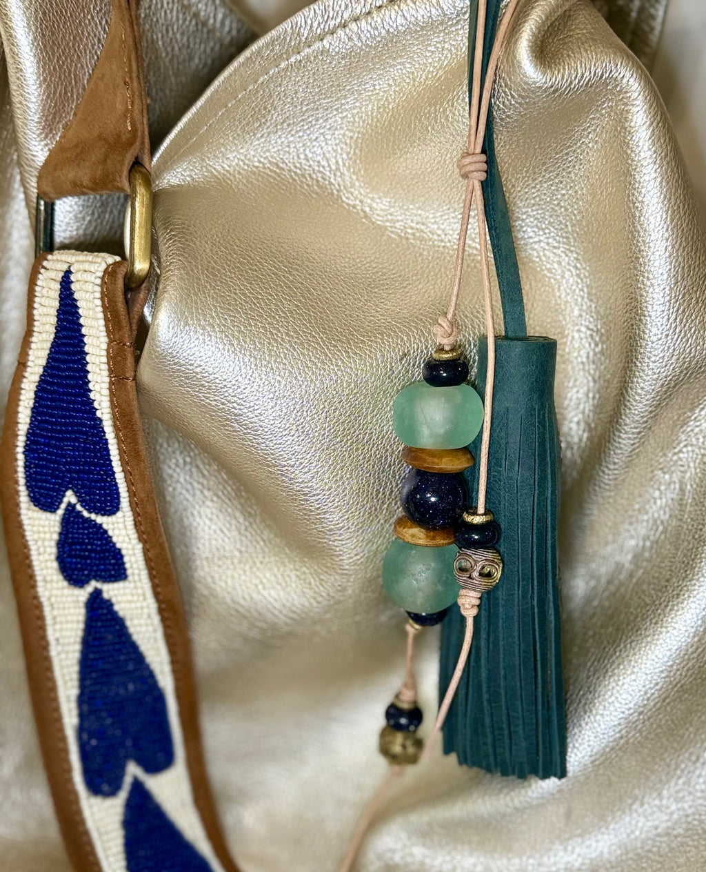 The Bubbles Charm  - Colorful Big Stone & Recycled Glass beads Bag Charm Coastal