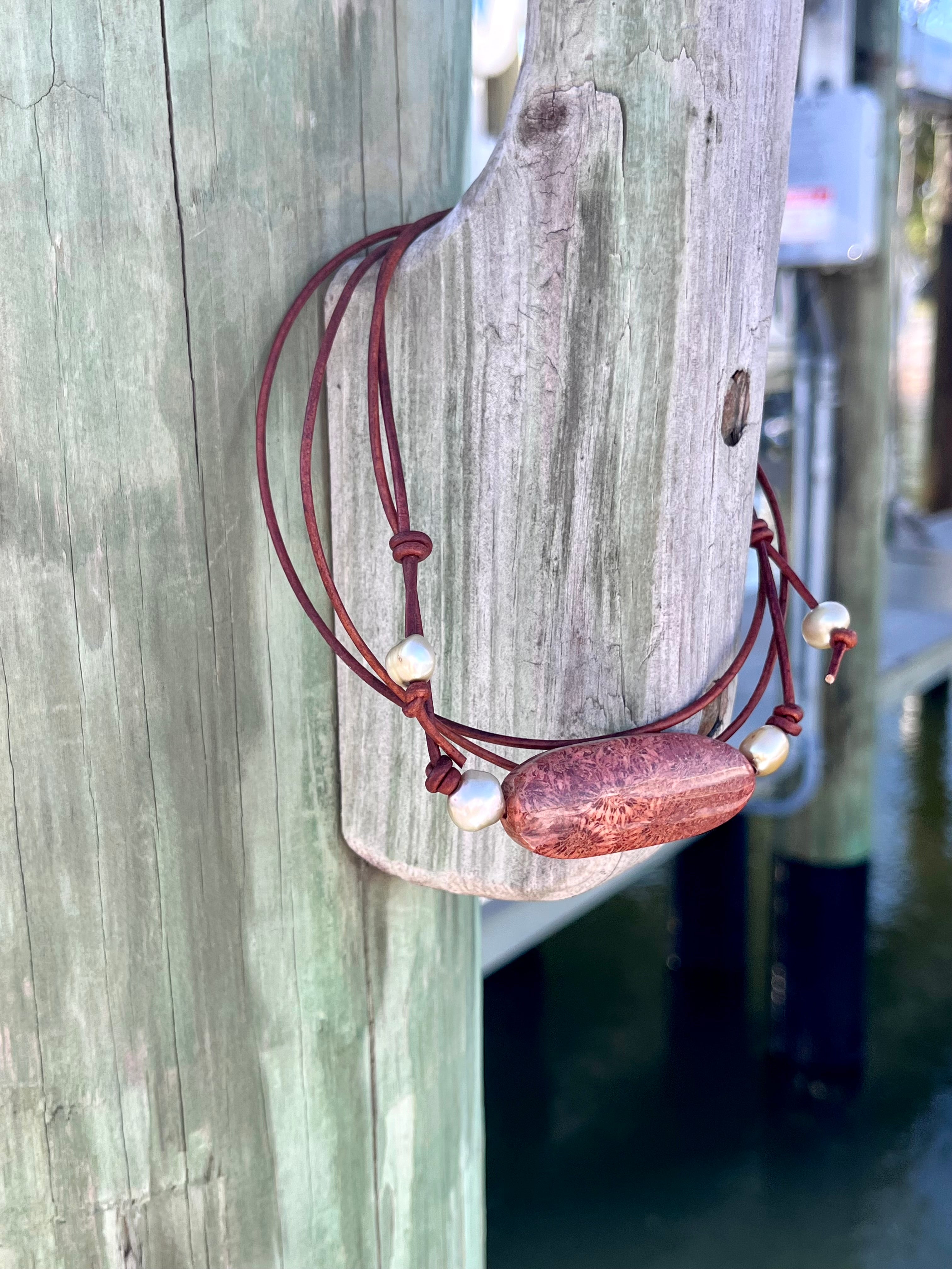 The Bar Necklace | Fossilized Red Coral &amp; Baroque Pearl