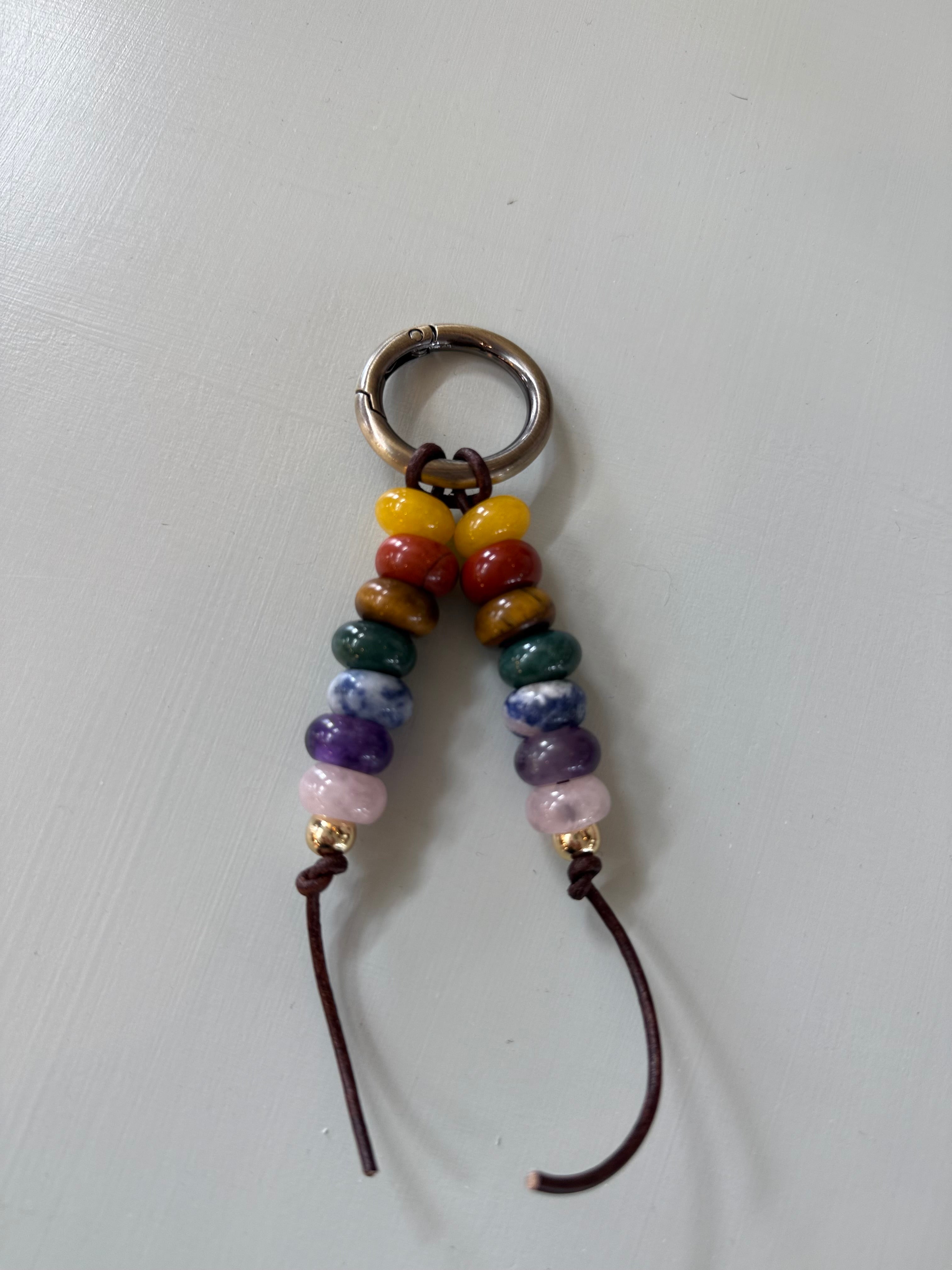 CHAKRA Colorful Stone Double Strand Bag Charm Key Chain Boho Accessory