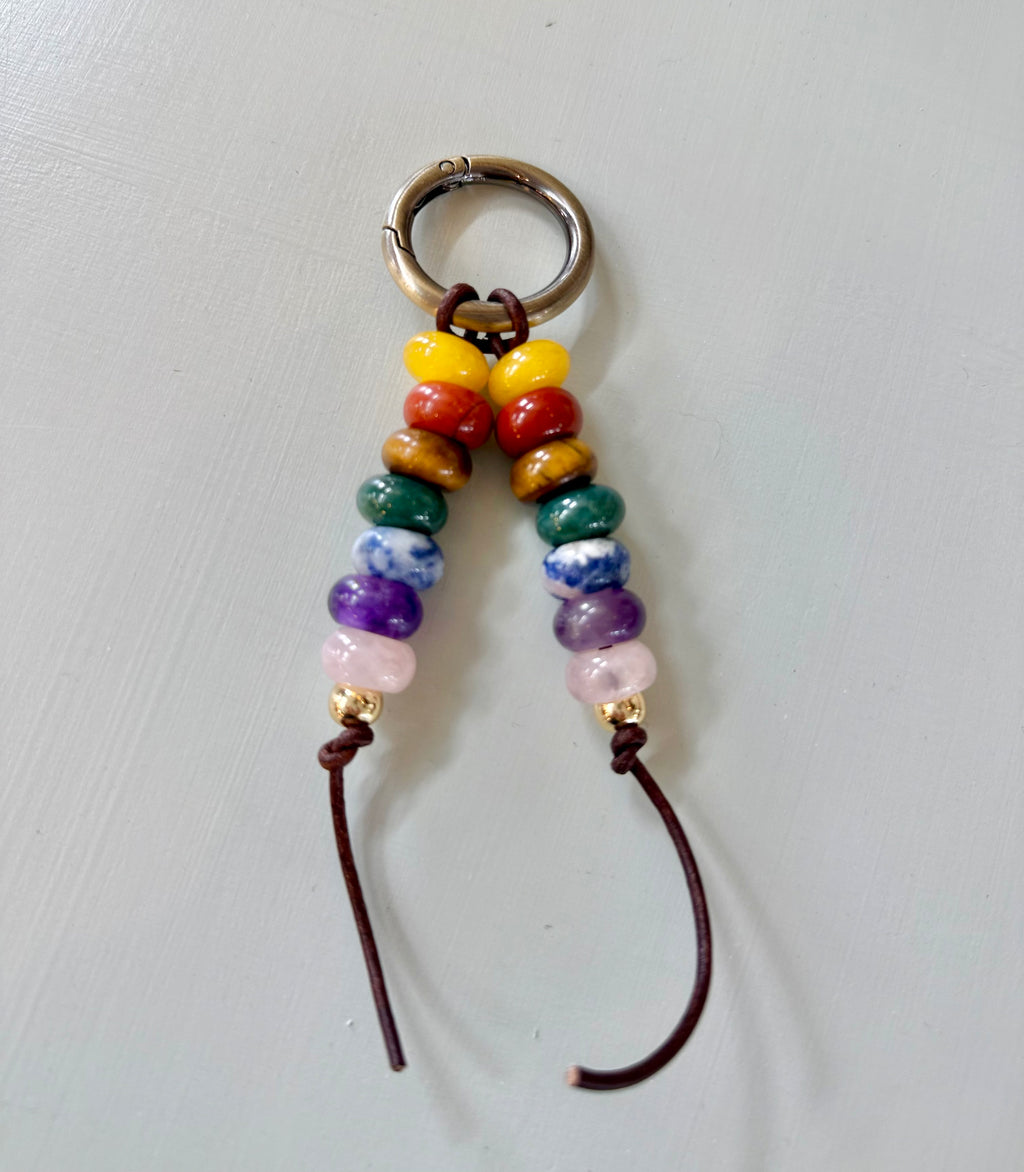 The CHAKRA Colorful Stone Double Strand Bag Charm Key Chain Boho Accessory