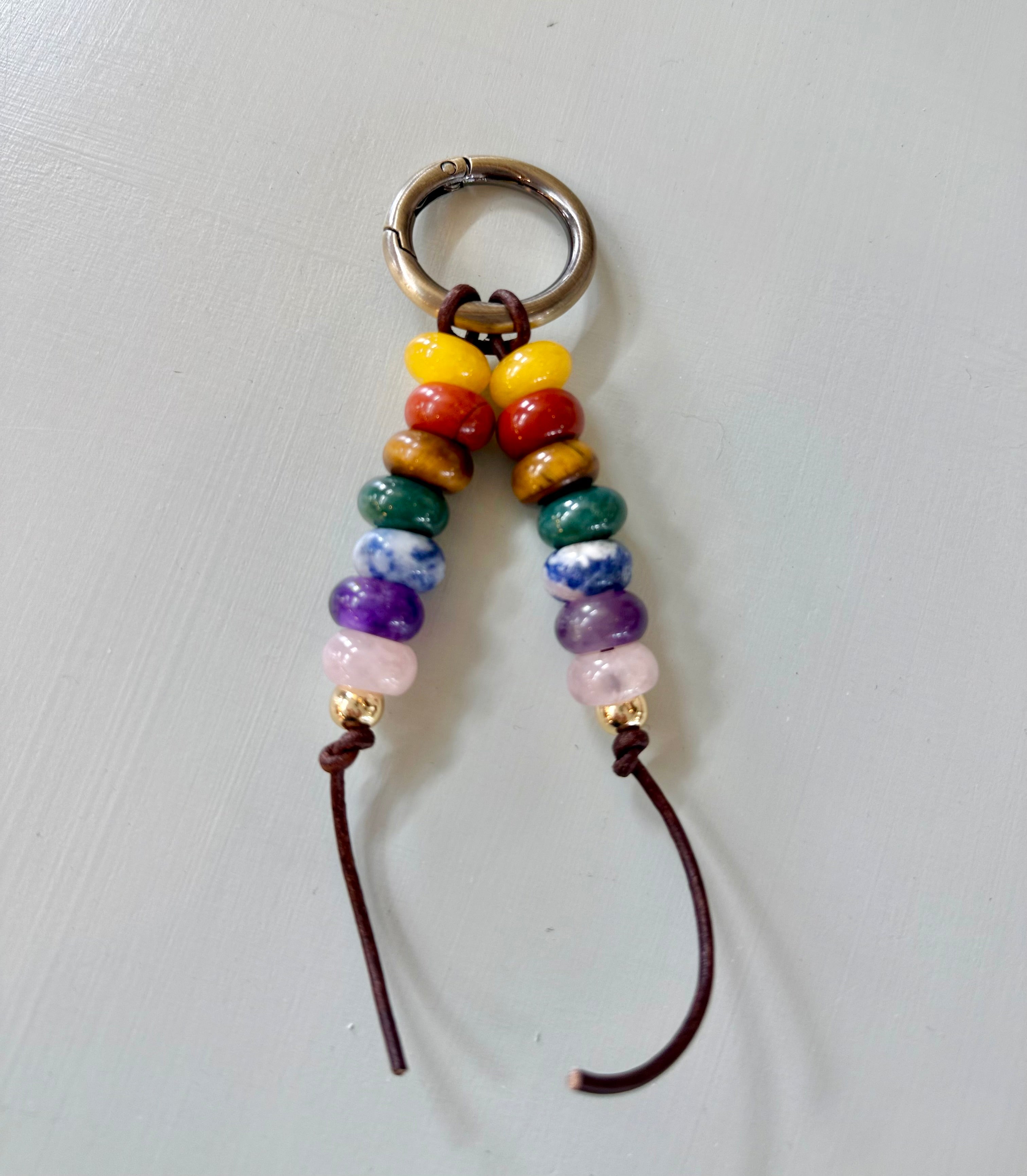 The CHAKRA Colorful Stone Double Strand Bag Charm Key Chain Boho Accessory