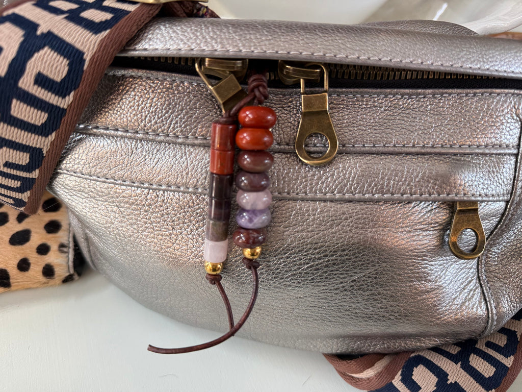 The RUTH  - Colorful Stone Double Strand Bag Charm Key Chain Accessory