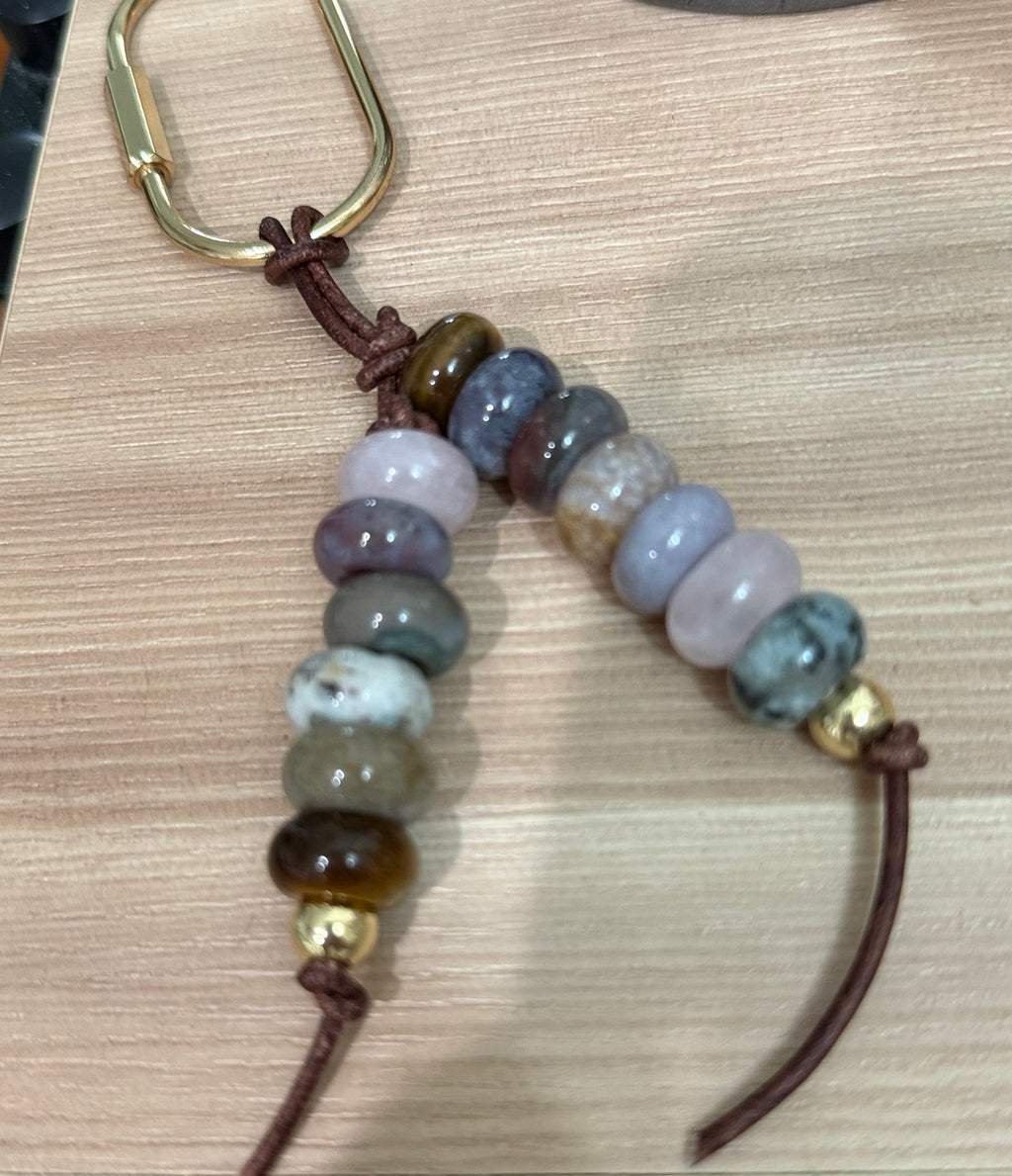 The MMP - Colorful Stone Double Strand Bag Charm Key Chain Accessory