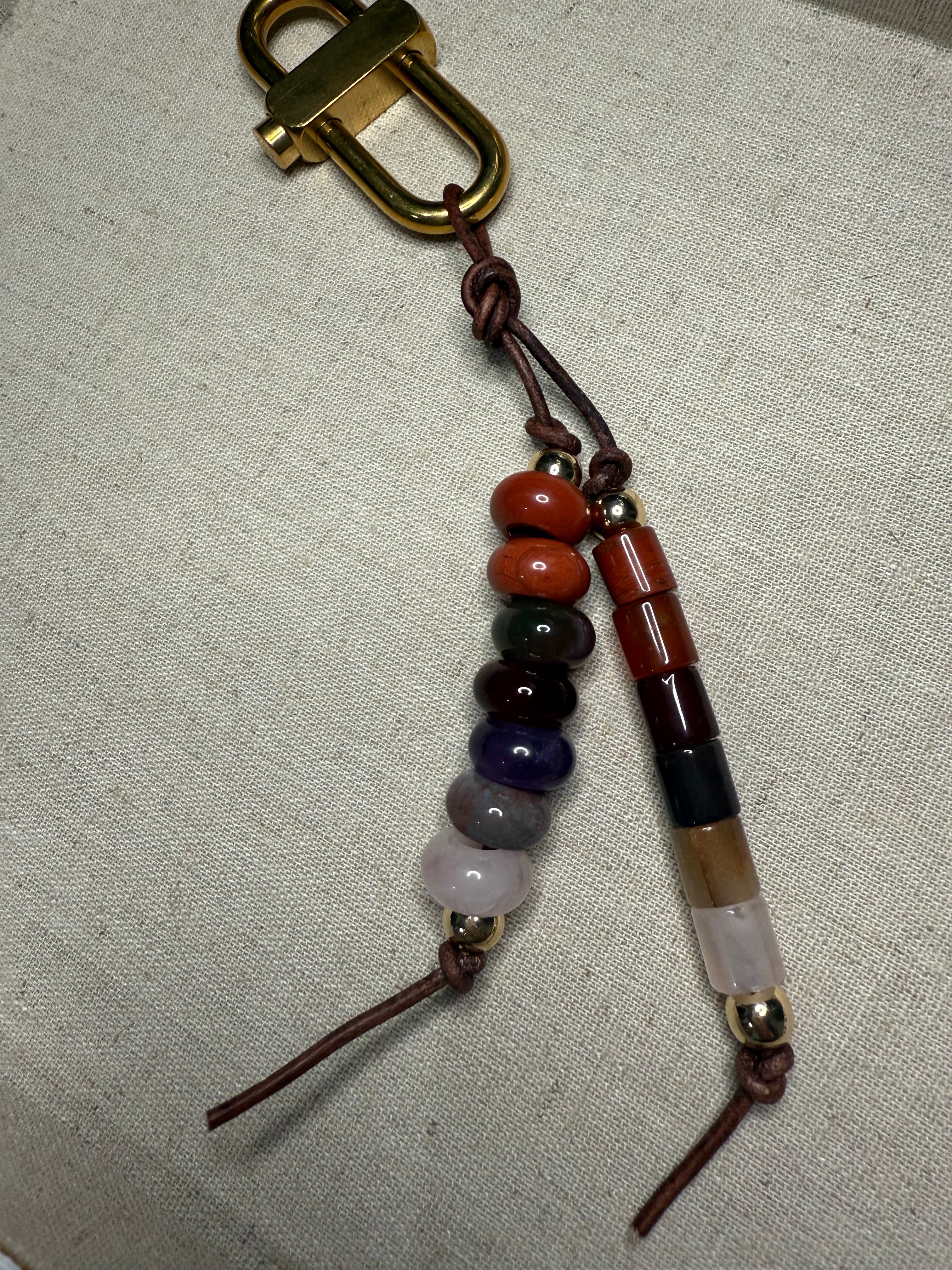 The RUTH  - Colorful Stone Double Strand Bag Charm Key Chain Accessory