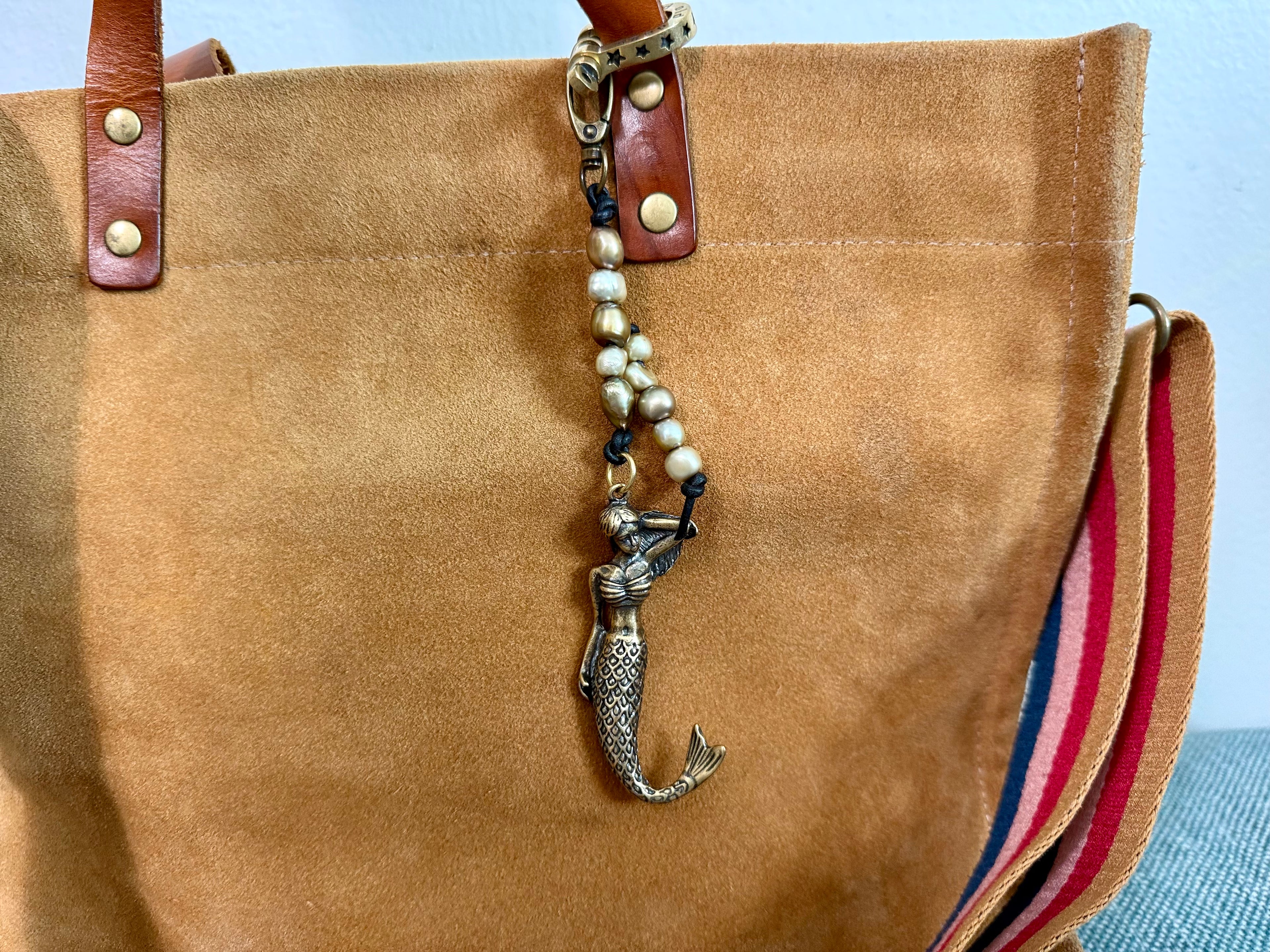 Mermaid Bag Charm Keychain - Coastal Inspired Baroque Pearl