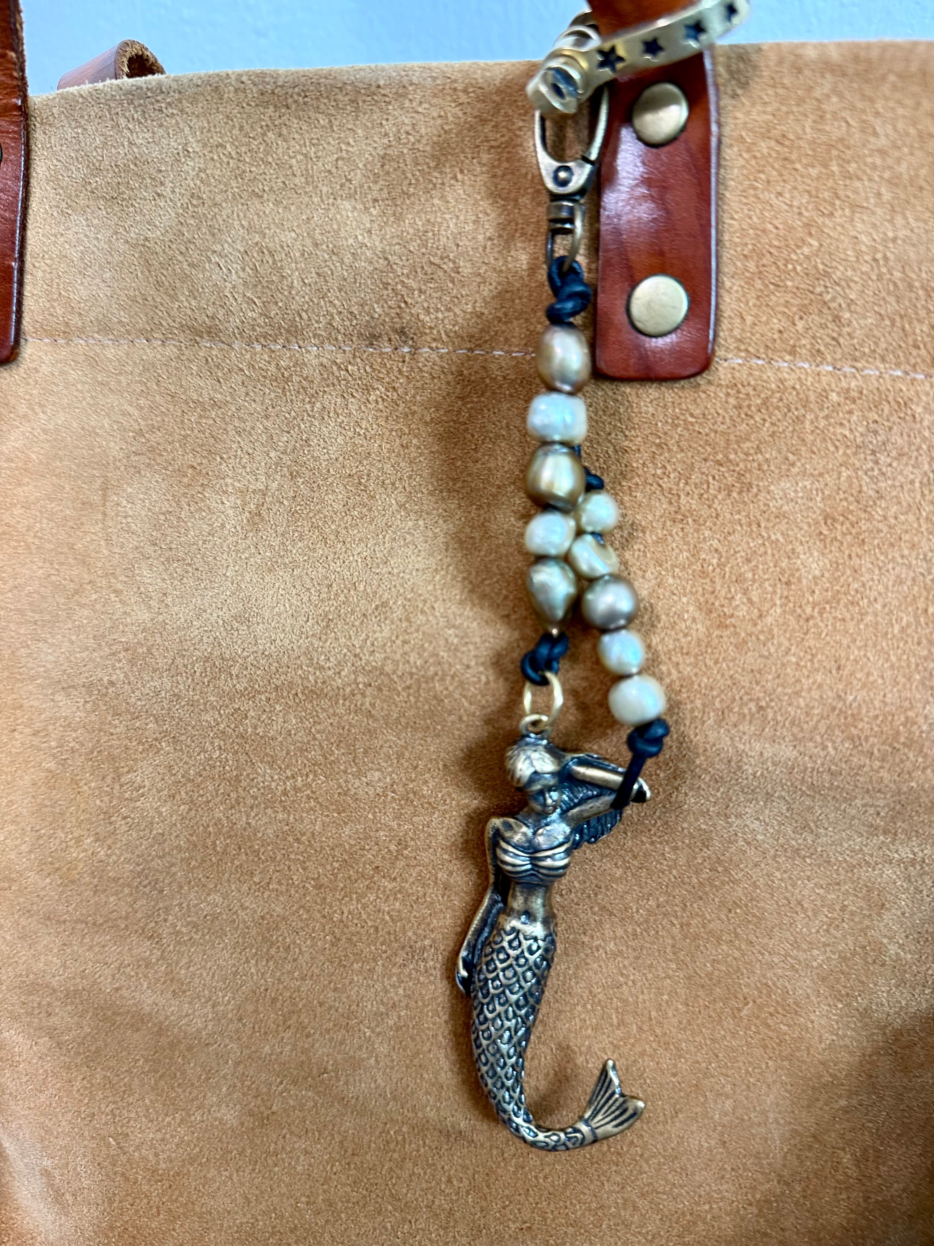Mermaid Bag Charm Keychain - Coastal Inspired Baroque Pearl