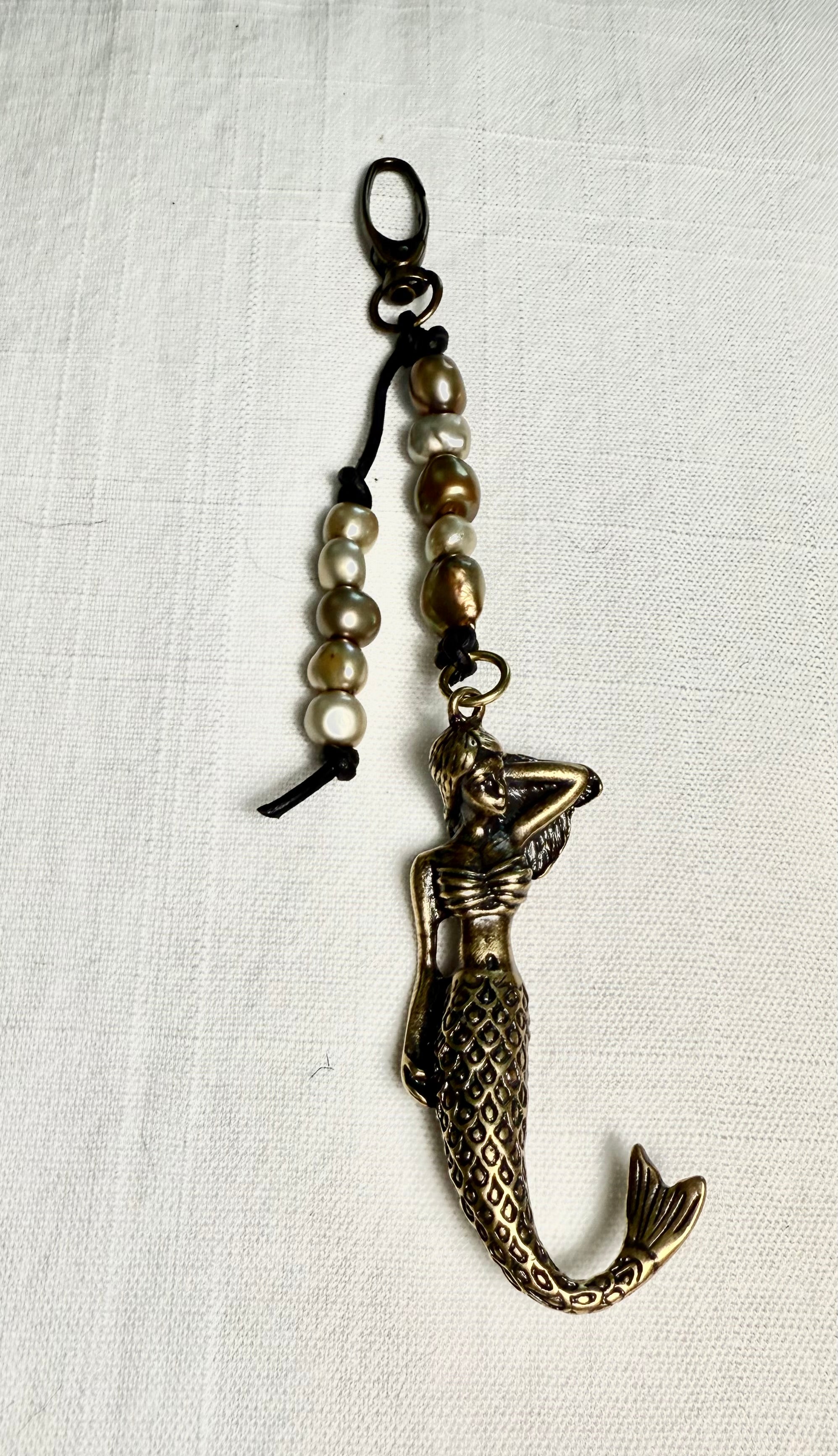 Mermaid Bag Charm Keychain - Coastal Inspired Baroque Pearl