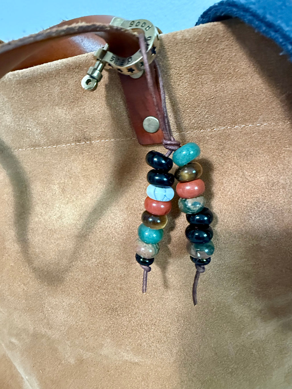 The Red & Green Ucci - Colorful Stone Double Strand Bag Charm Key Chain Accessory