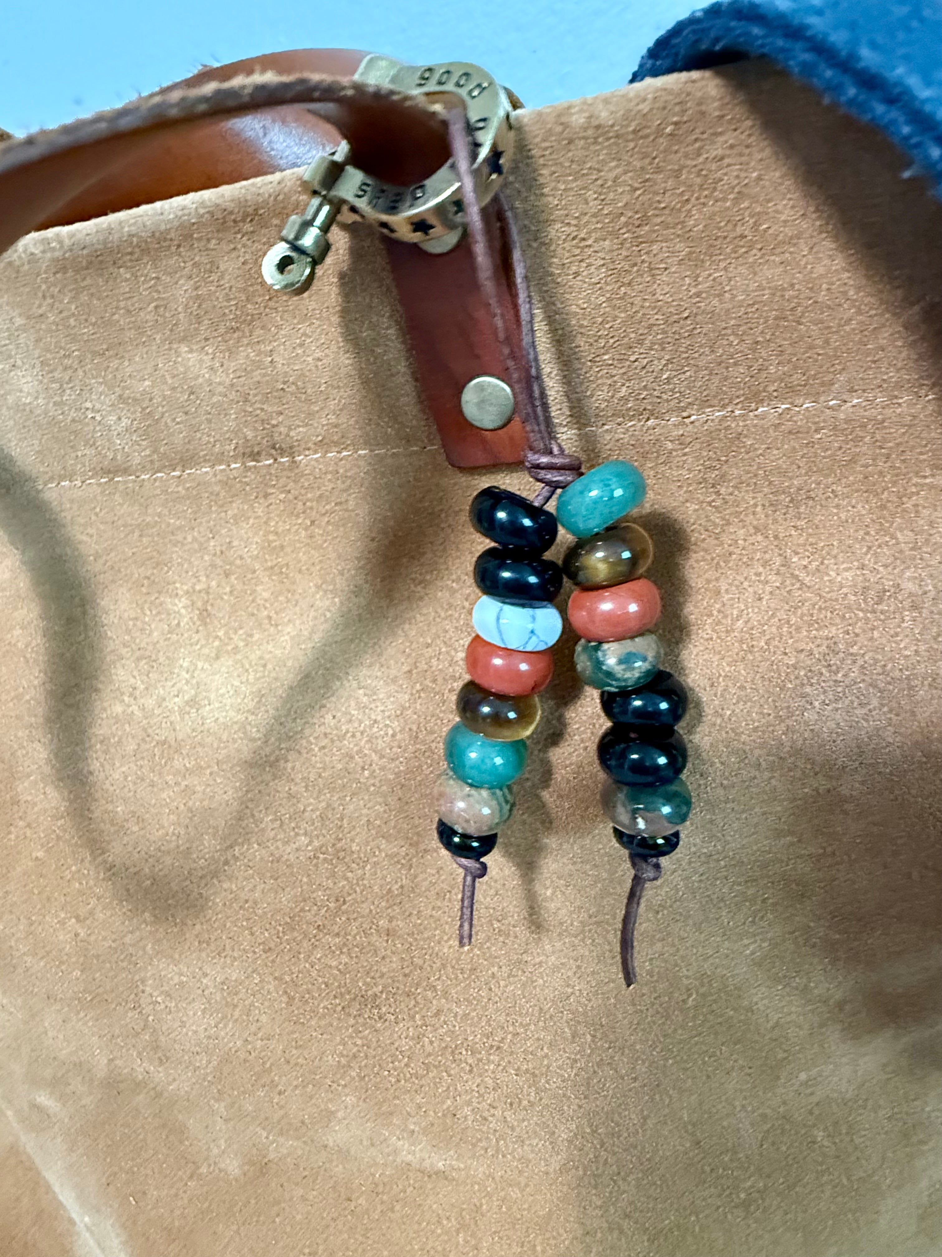 The Red & Green Ucci - Colorful Stone Double Strand Bag Charm Key Chain Accessory