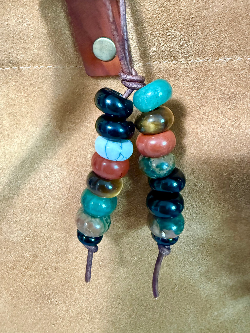 The Red & Green Ucci - Colorful Stone Double Strand Bag Charm Key Chain Accessory