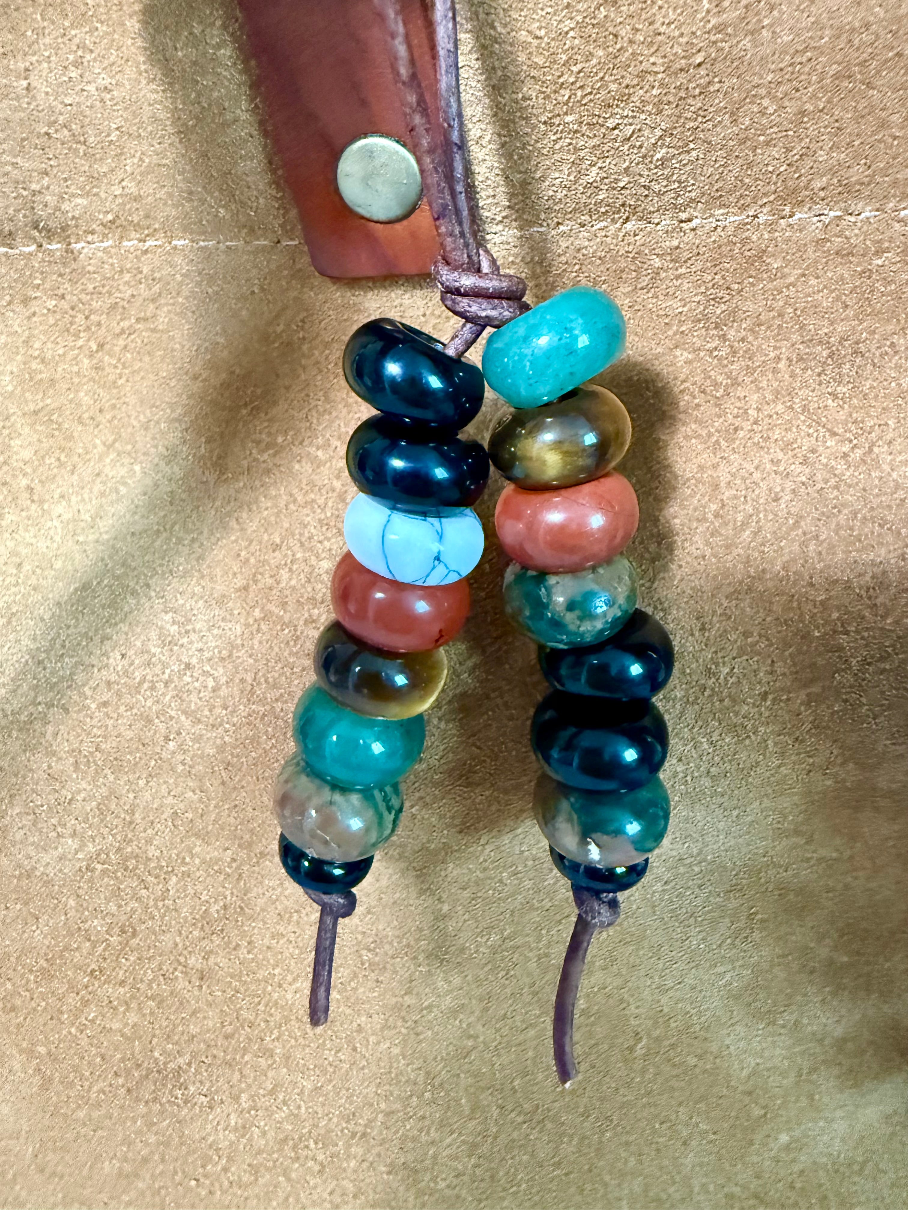 The Red & Green Ucci - Colorful Stone Double Strand Bag Charm Key Chain Accessory