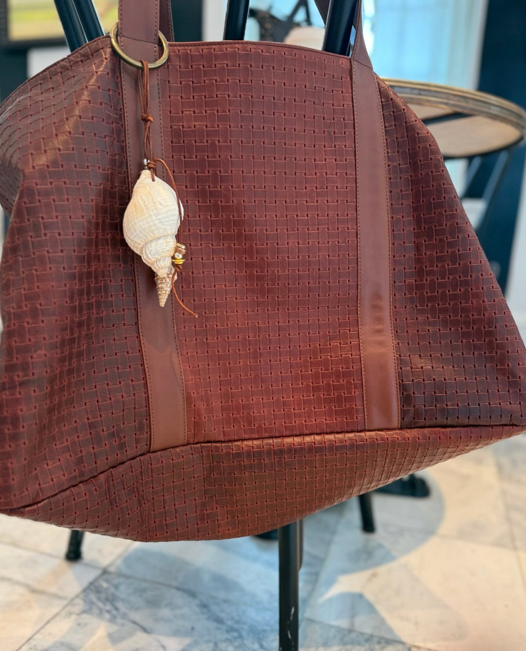 The Beachcomber at Golden Hour - Coastal Leather Handbag Charm  Metallic Bead Accents