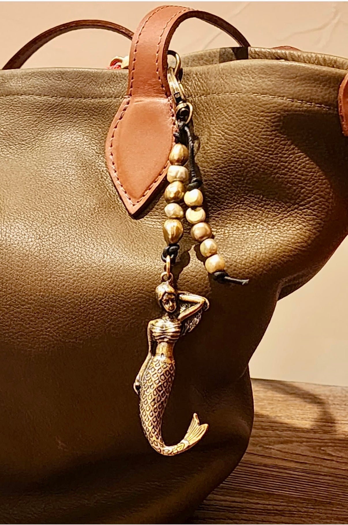 Mermaid Bag Charm Keychain - Coastal Inspired Baroque Pearl