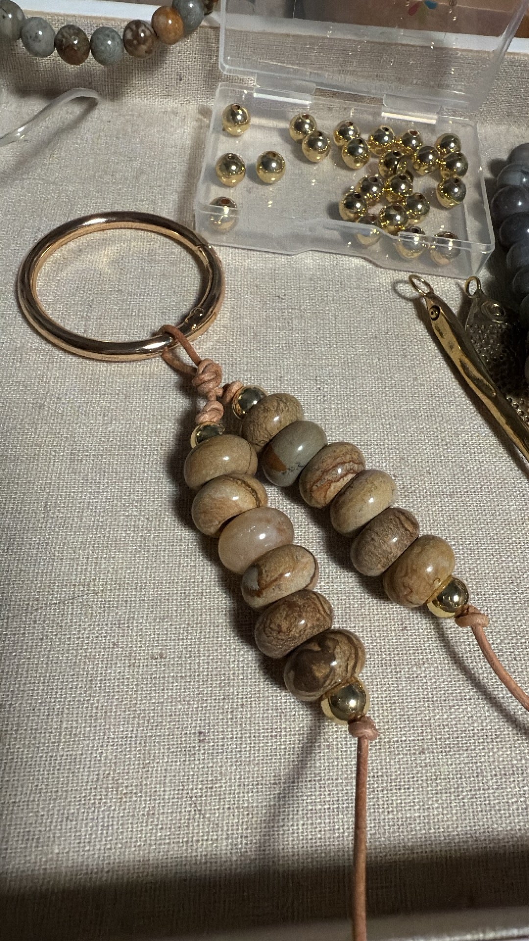 Natural Stone Double Strand Bag Charm Key Chain Boho Accessory