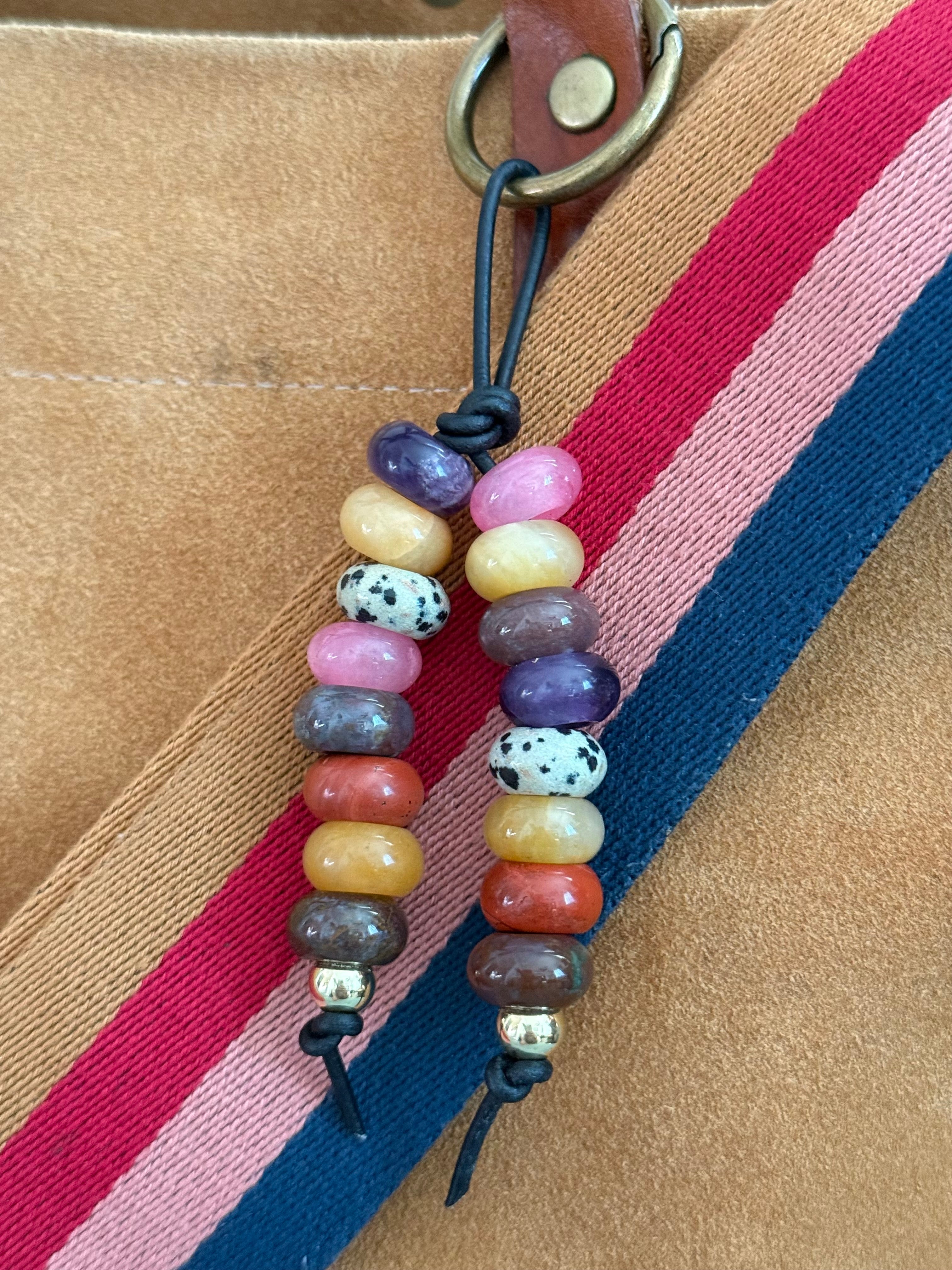 Surfer Colorful Stone Double Strand Bag Charm Key Chain Boho Accessory