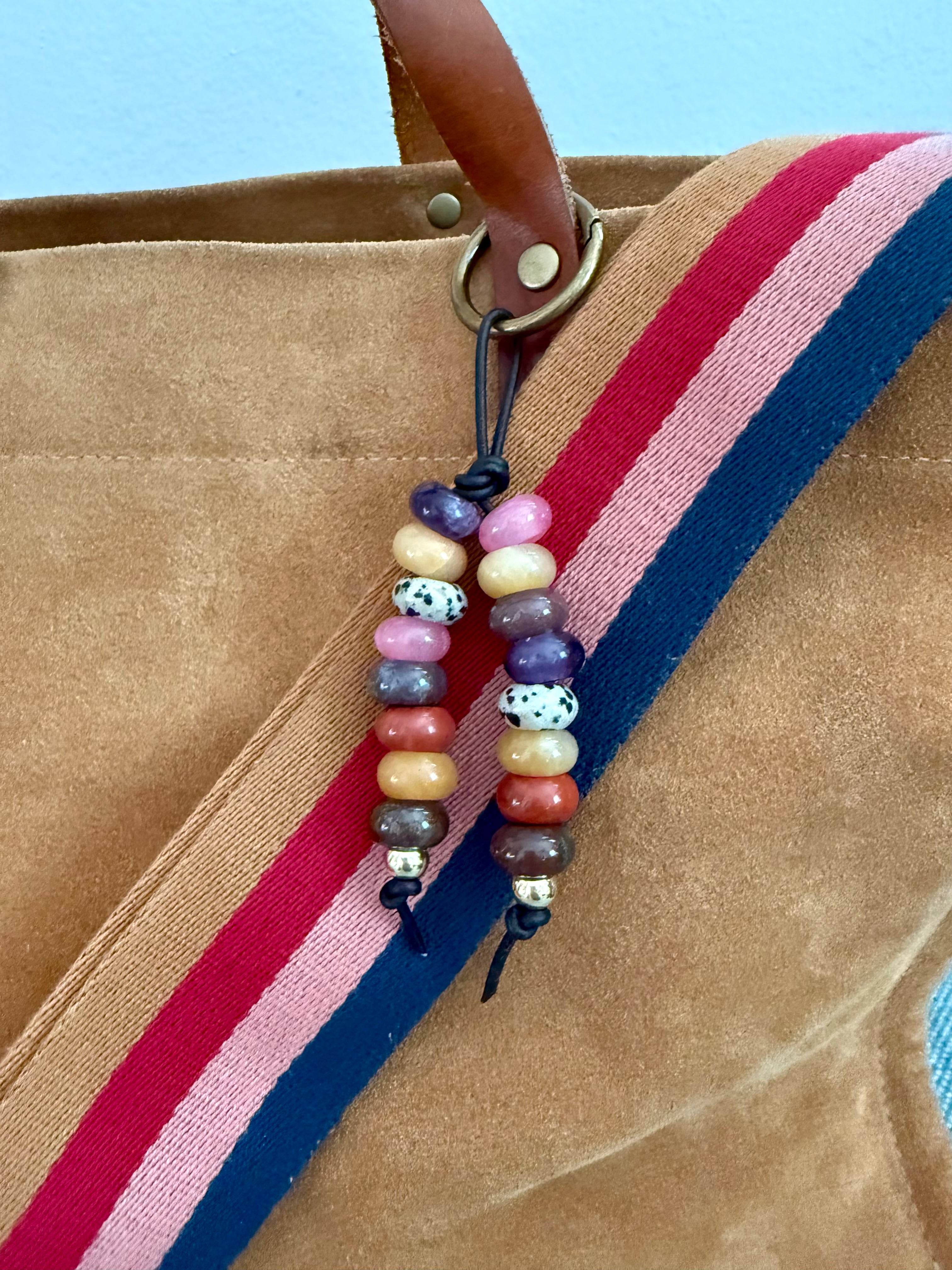 Surfer Colorful Stone Double Strand Bag Charm Key Chain Boho Accessory