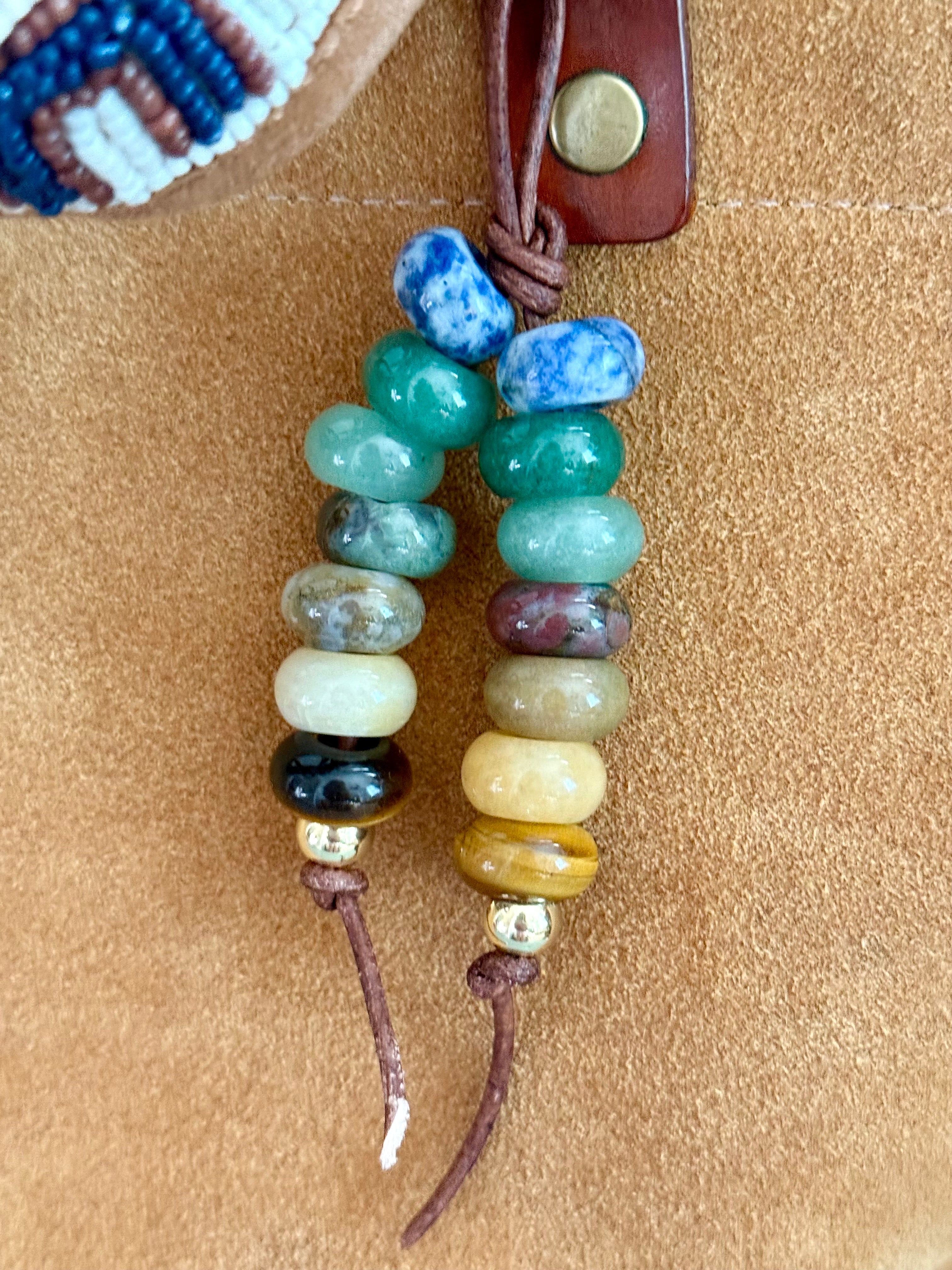 The "OG" Colorful Stone Double Strand Bag Charm Key Chain Boho Accessory