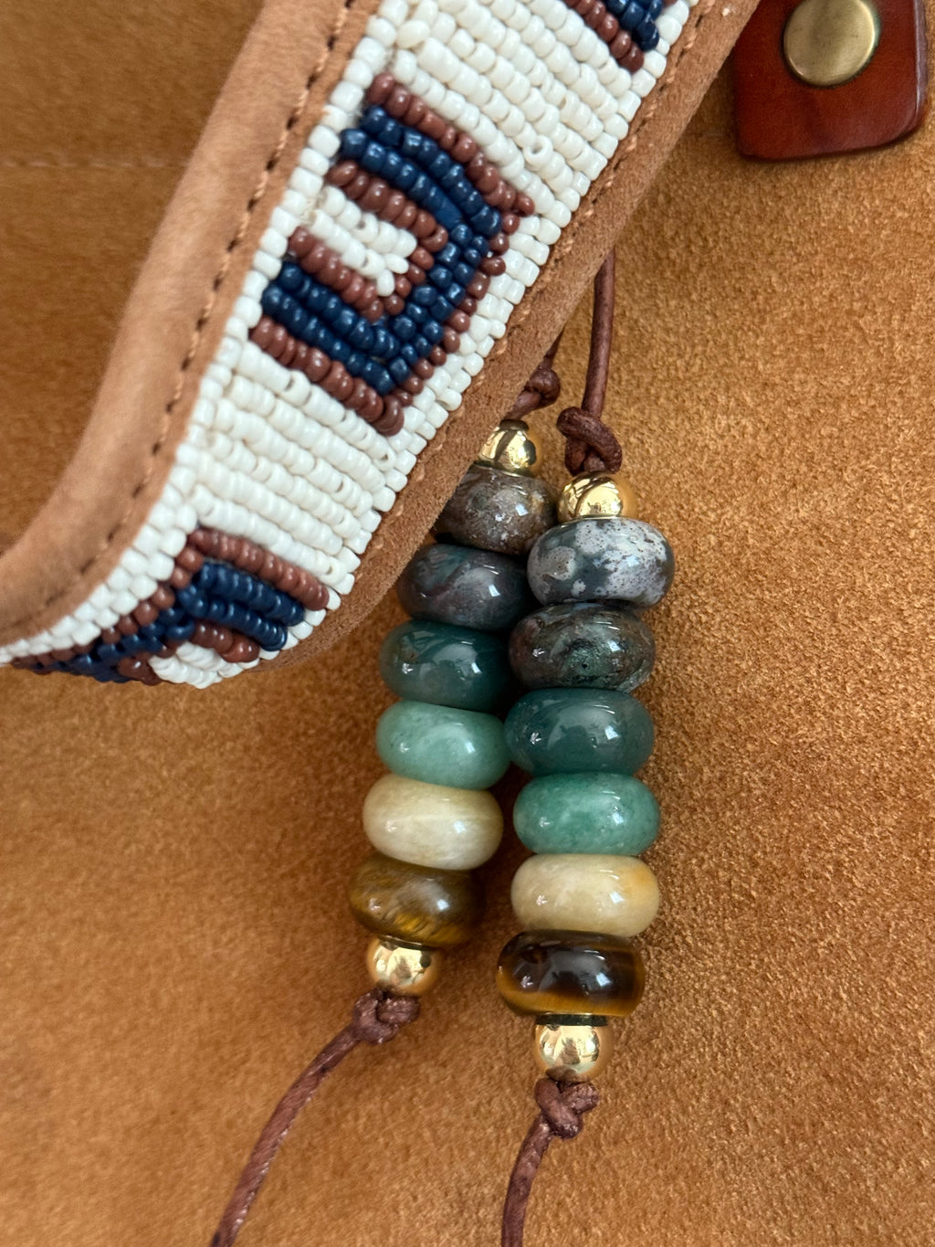 The GEM Colorful Stone Double Strand Bag Charm Key Chain Boho Accessory