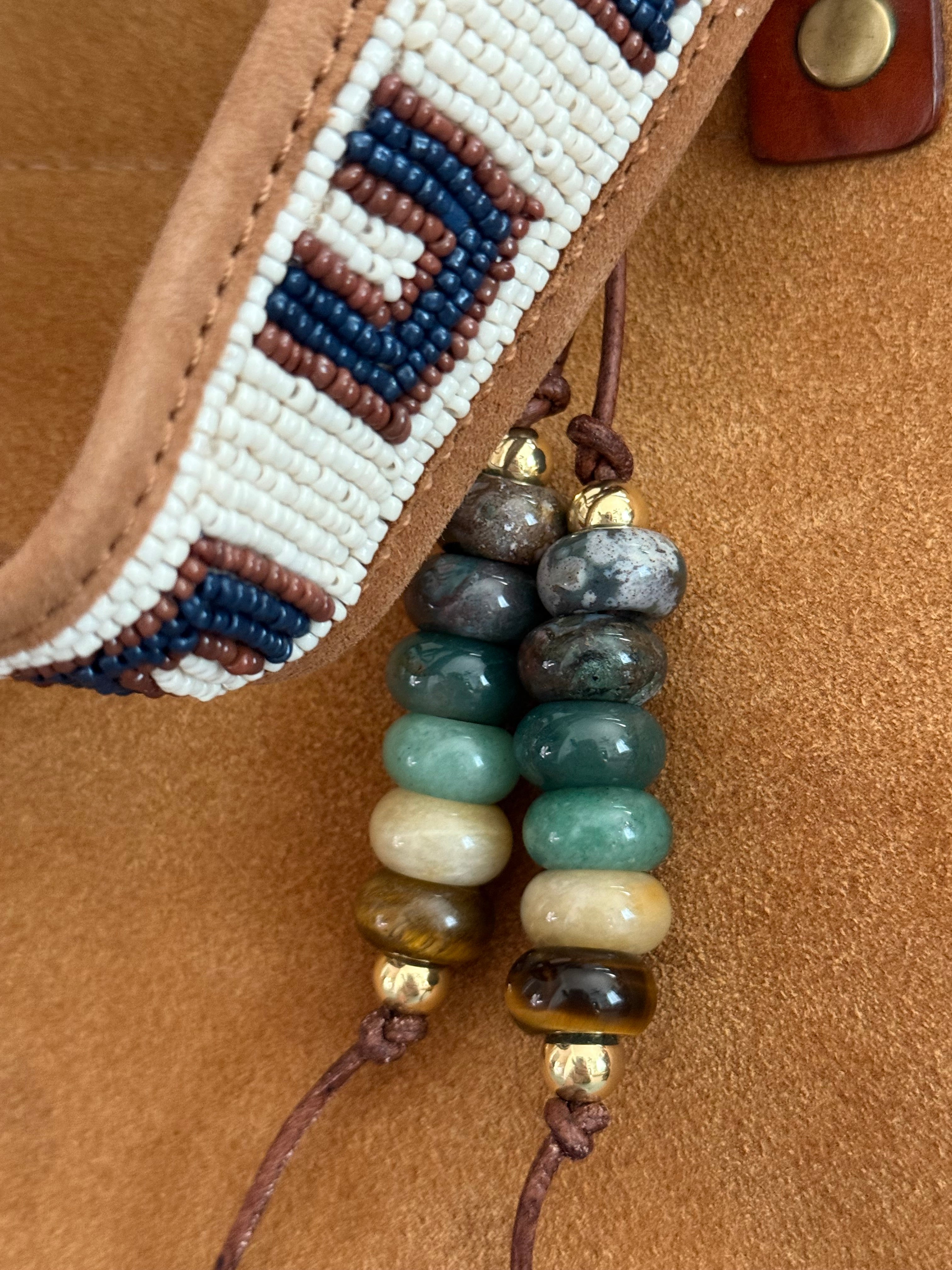 The GEM Colorful Stone Double Strand Bag Charm Key Chain Boho Accessory