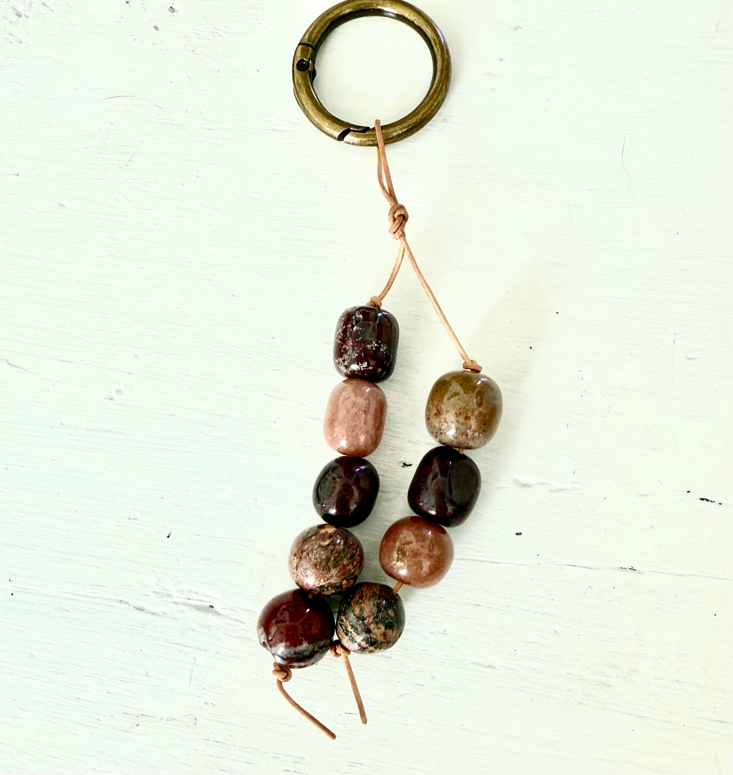 The MERLOT  - Colorful Stone Double Strand Bag Charm Key Chain Accessory