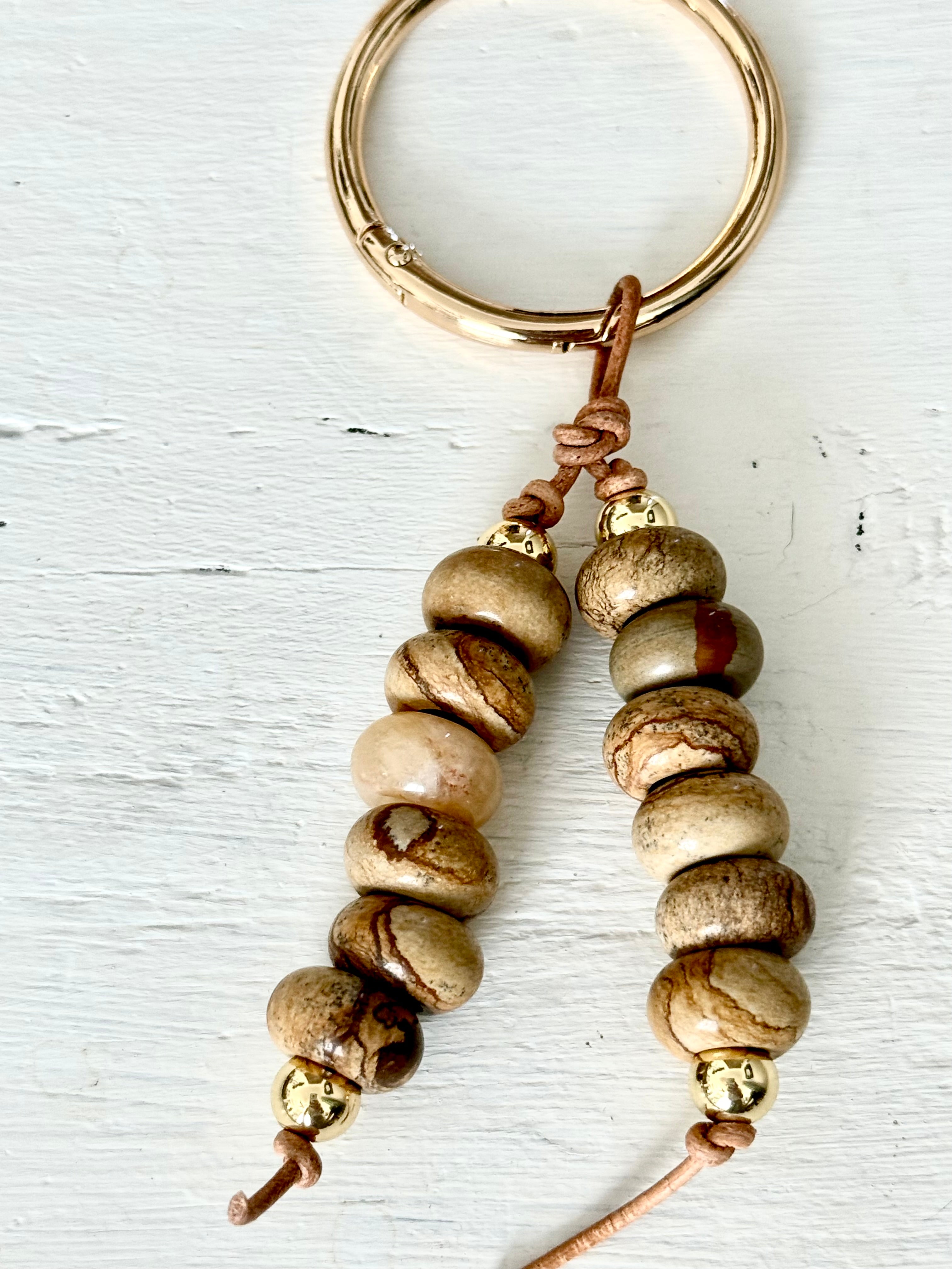 Natural Stone Double Strand Bag Charm Key Chain Boho Accessory