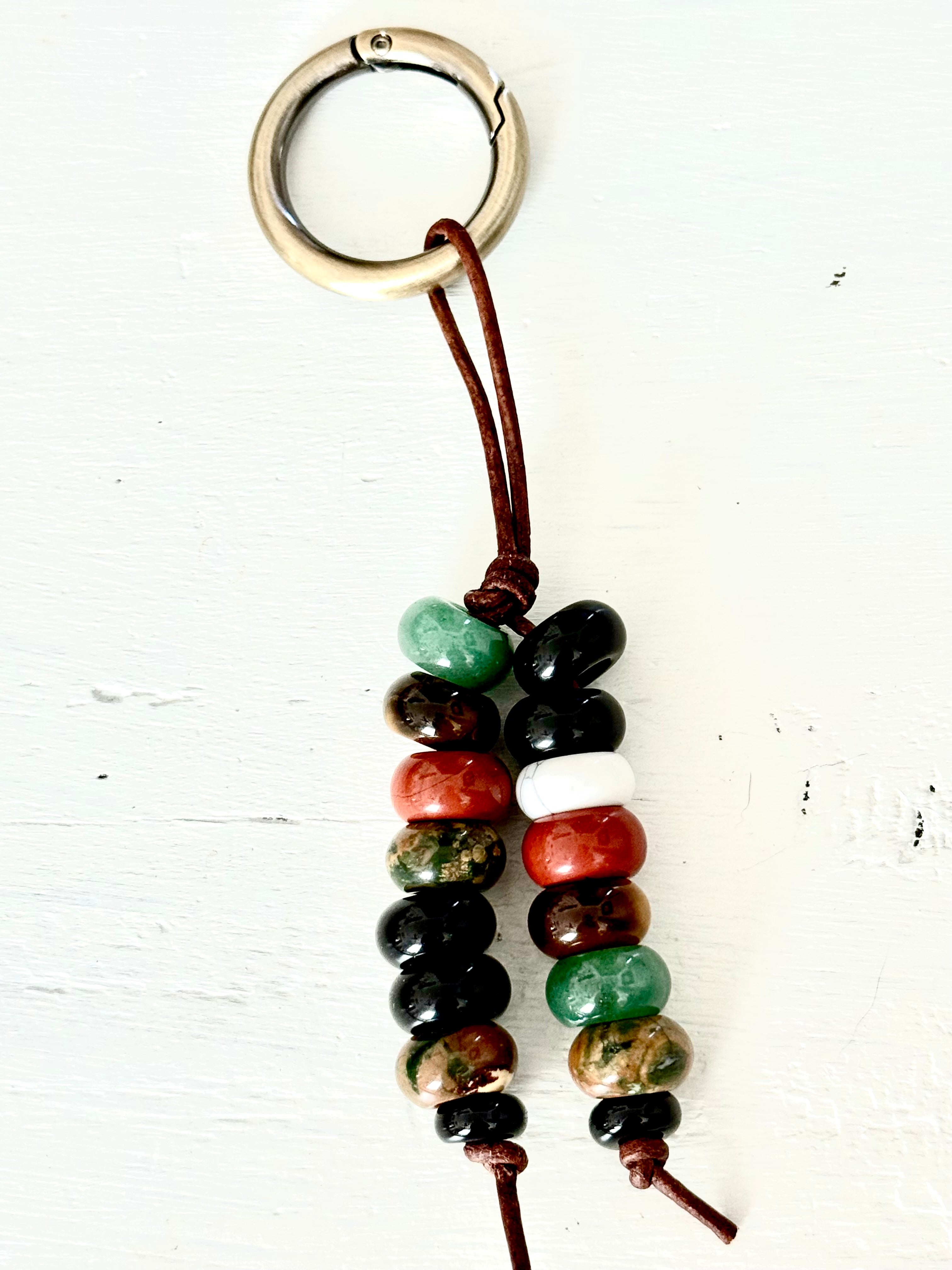 The Red & Green Ucci - Colorful Stone Double Strand Bag Charm Key Chain Accessory