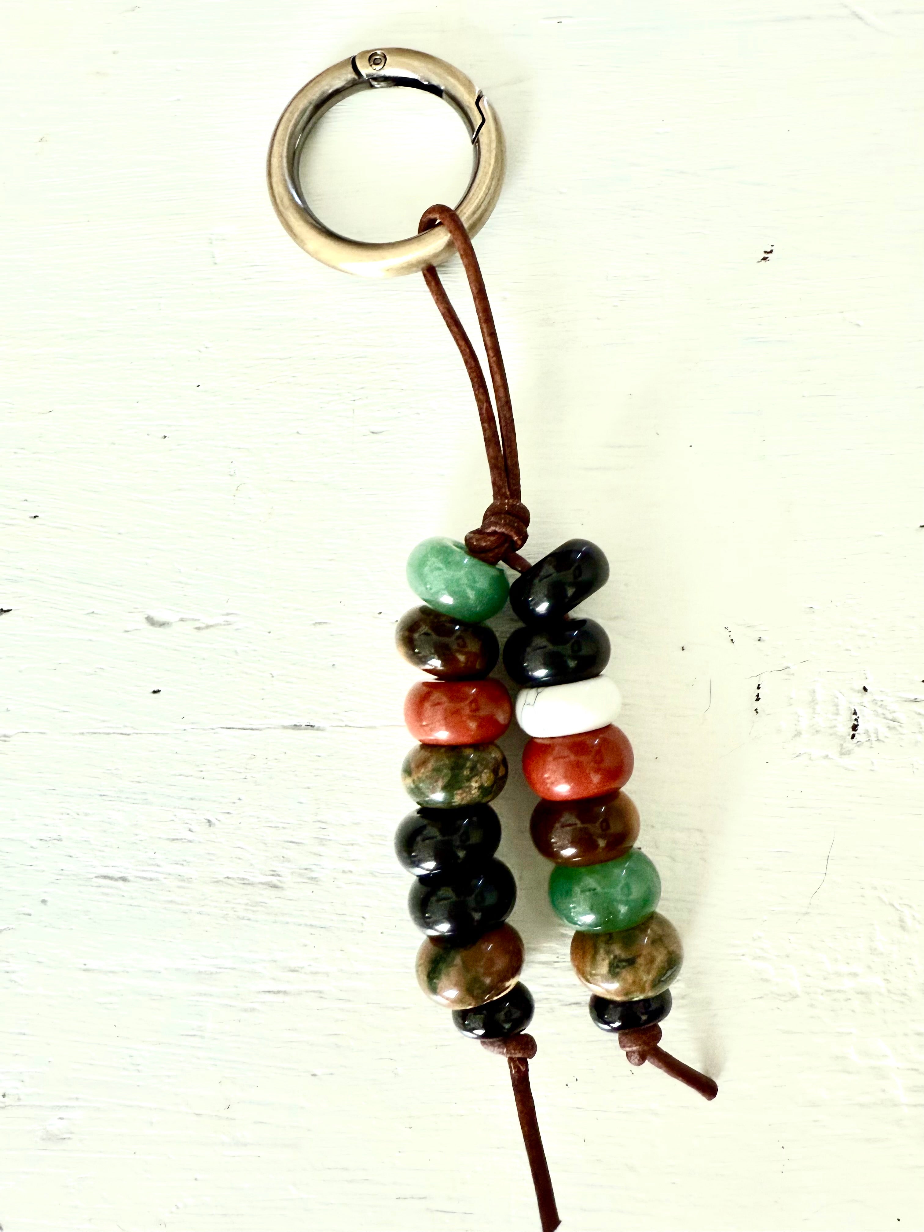 The Red & Green Ucci - Colorful Stone Double Strand Bag Charm Key Chain Accessory