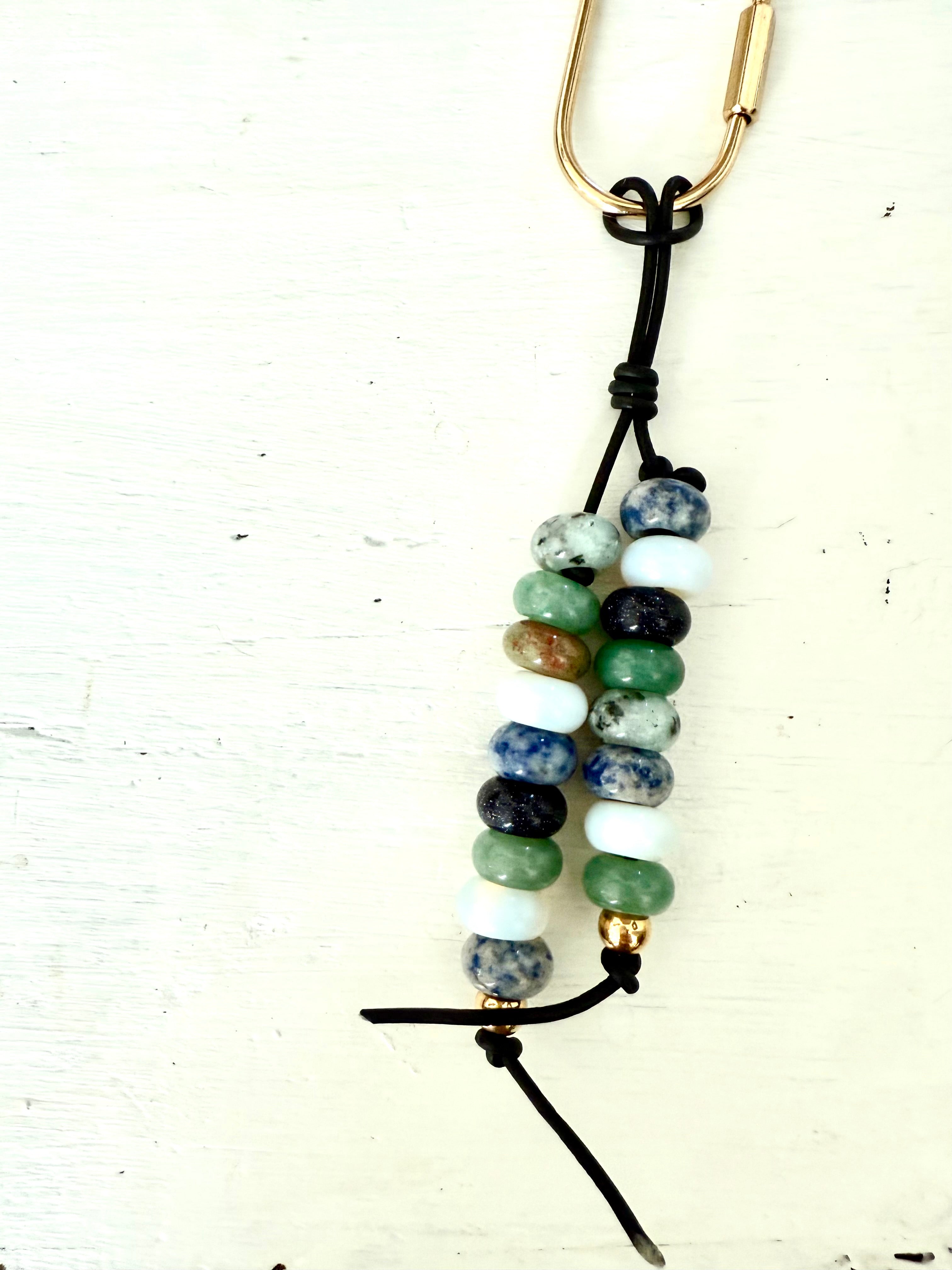 The OCEAN - Colorful Stone Double Strand Bag Charm Key Chain Accessory
