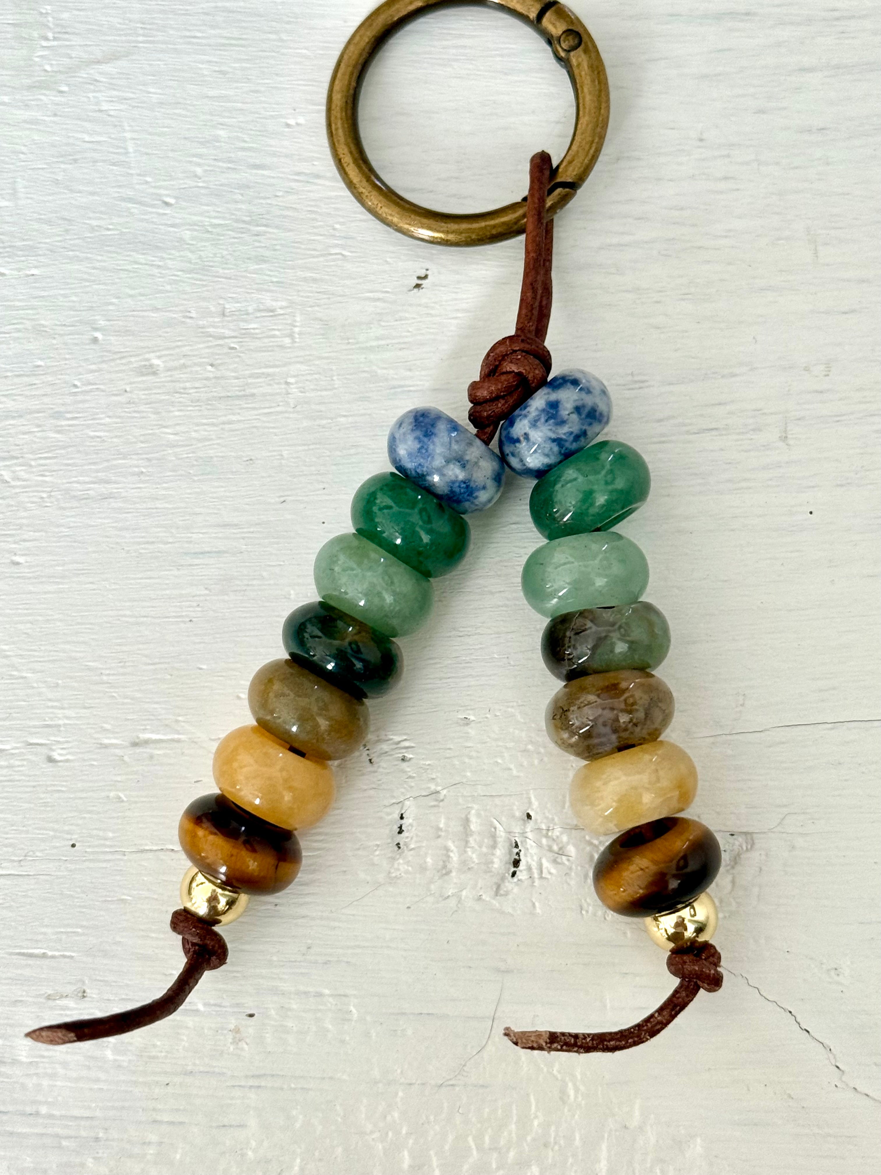 The "OG" Colorful Stone Double Strand Bag Charm Key Chain Boho Accessory