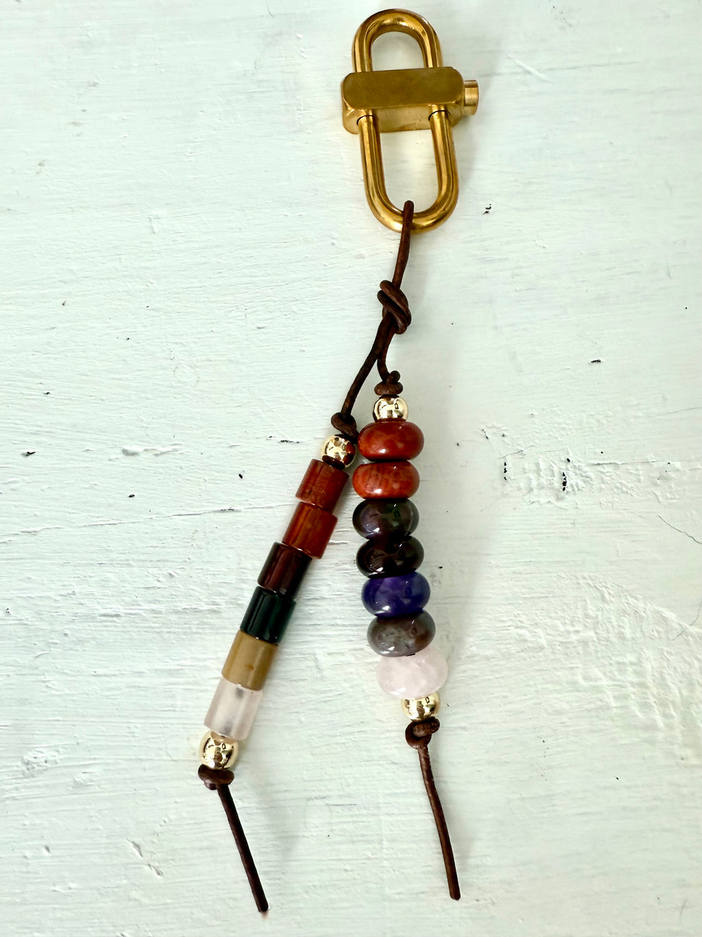 The RUTH  - Colorful Stone Double Strand Bag Charm Key Chain Accessory