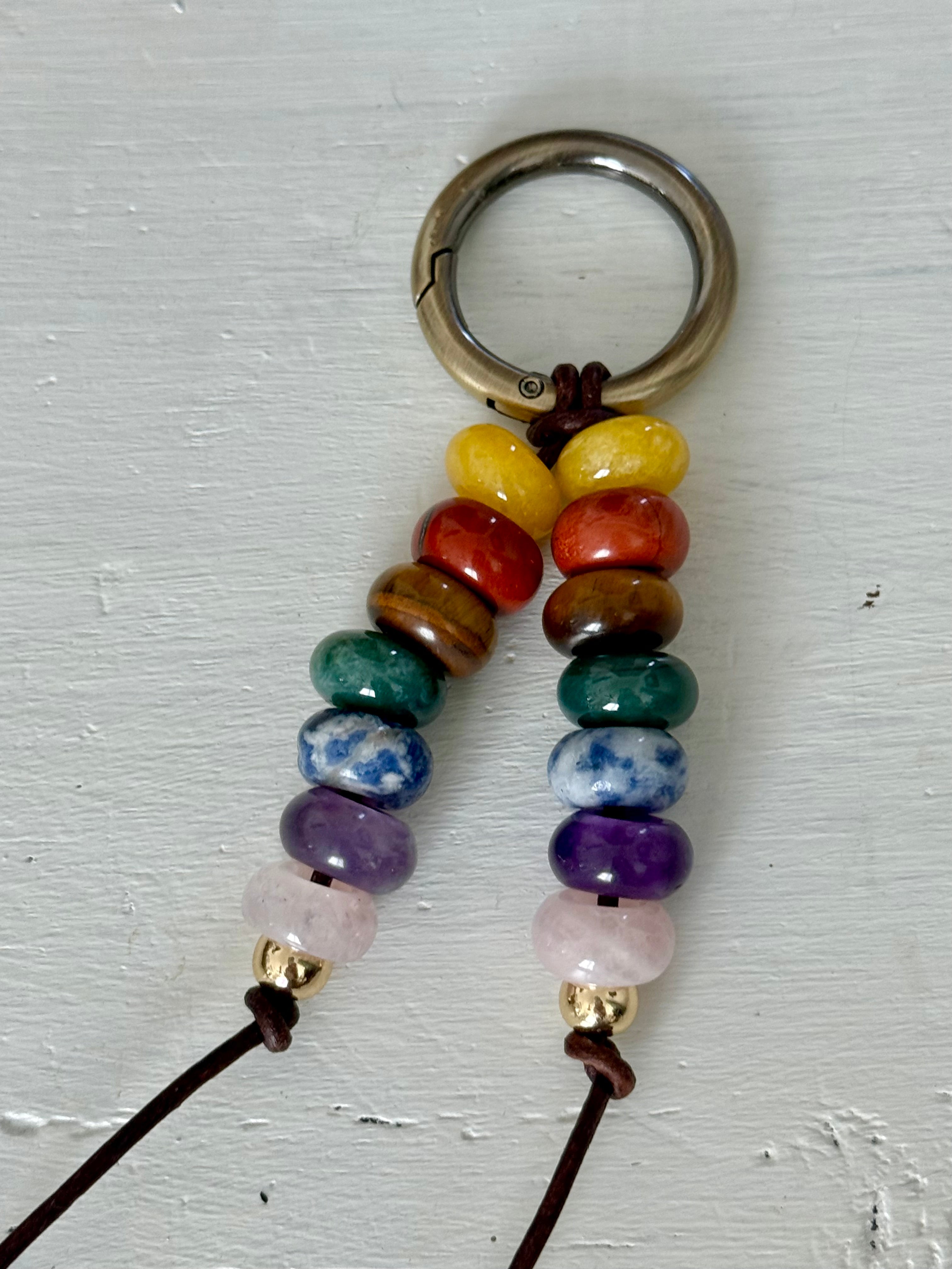 CHAKRA Colorful Stone Double Strand Bag Charm Key Chain Boho Accessory