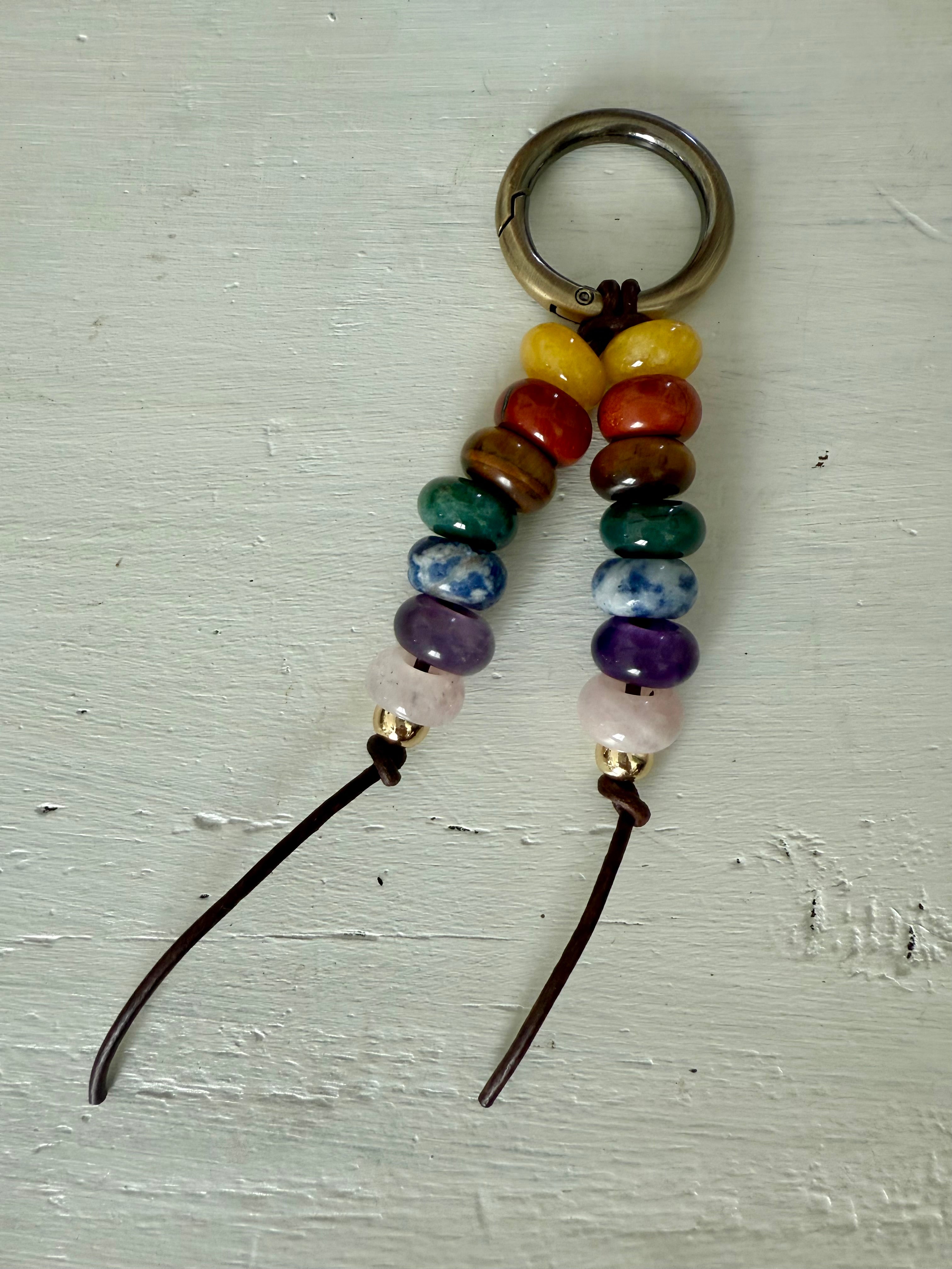 CHAKRA Colorful Stone Double Strand Bag Charm Key Chain Boho Accessory